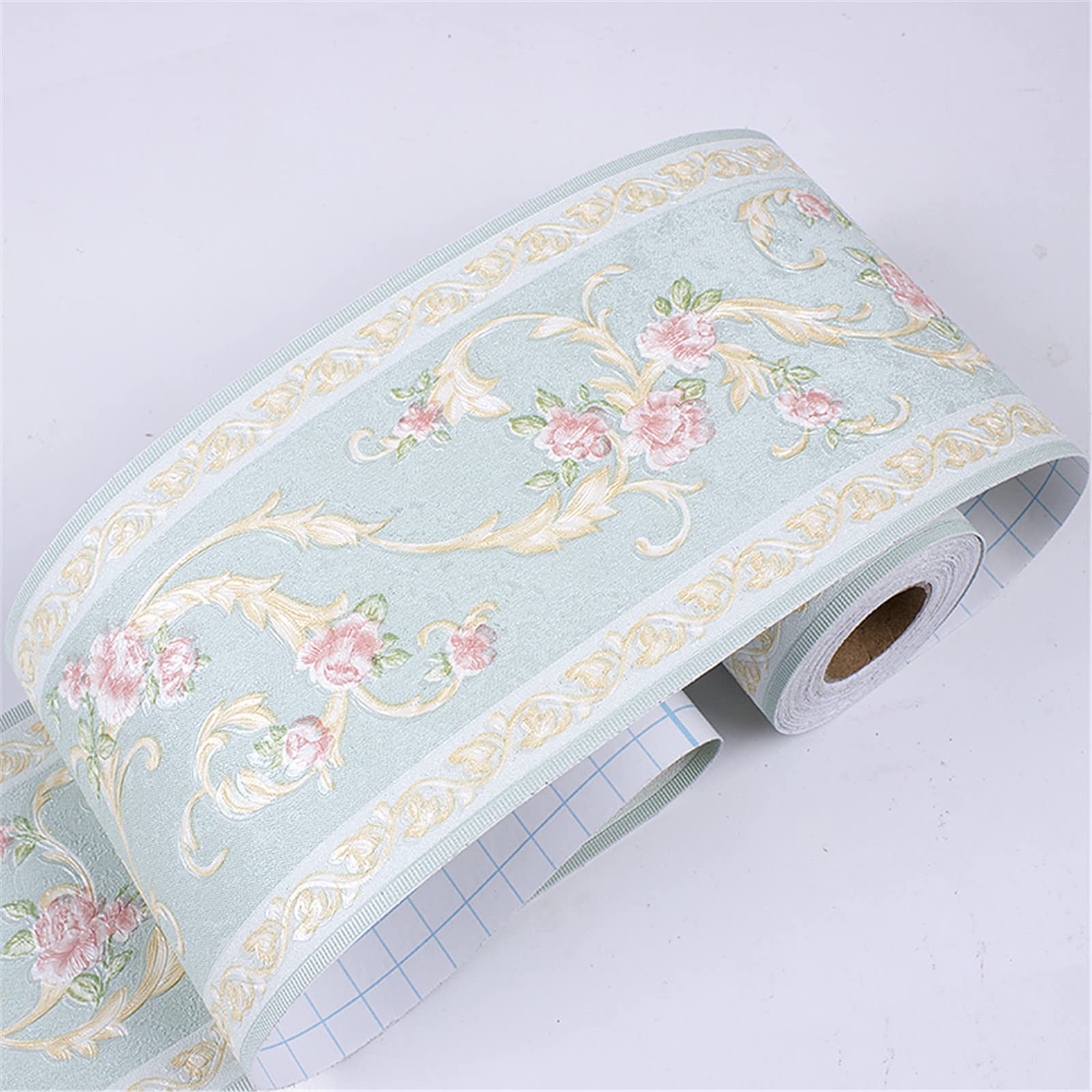 Tapetenbordüre selbstklebendgrüne europäische blume zum Aufkleben für Wohnzimmer Küche Badezimmer Abnehmbare Wasserdicht Bodenleiste PVC Dekorative Bordüre 10cm X 500cm