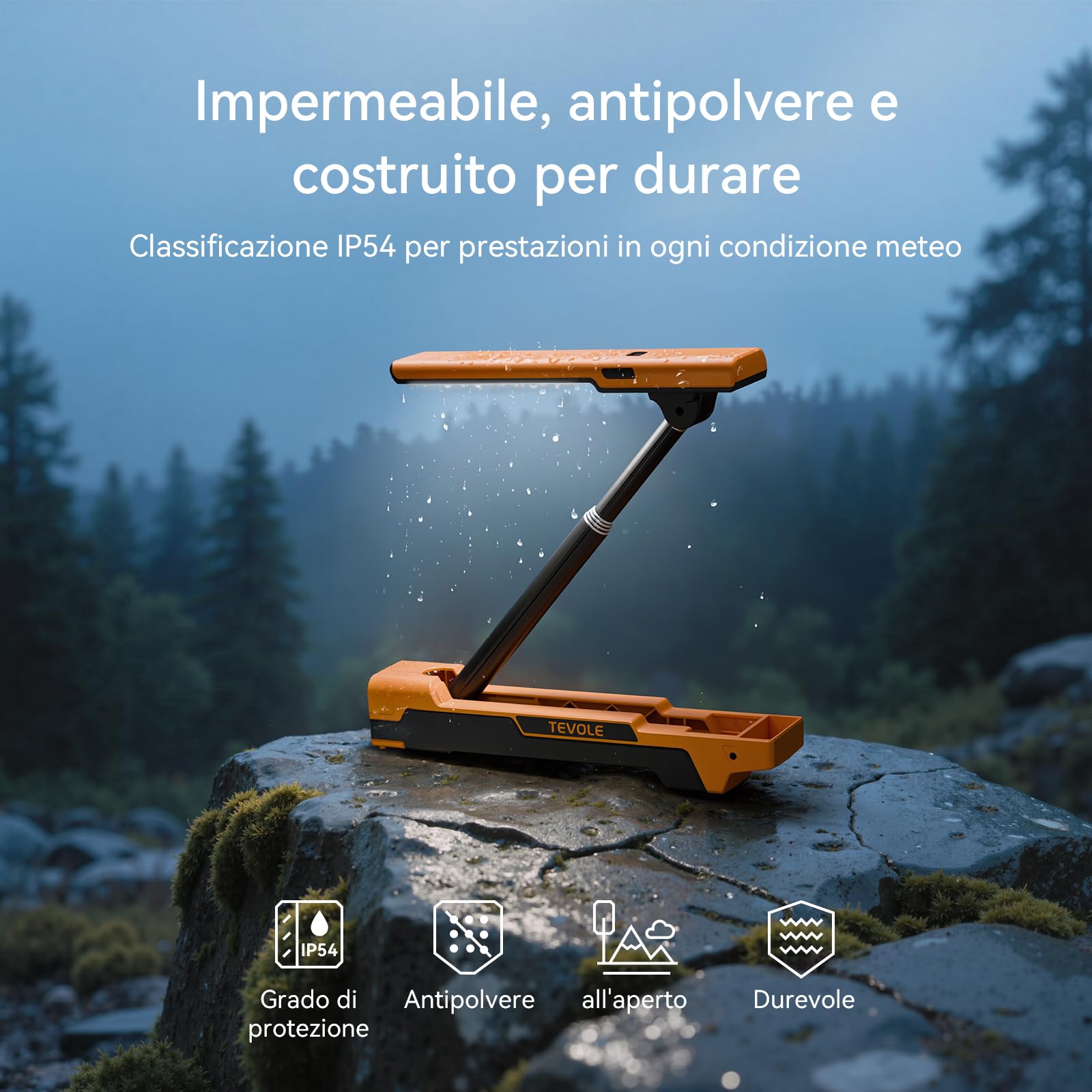 Faretto a Batteria LED Ricaricabile 1500LM Faro da Lavoro con Treppiede Pieghevole Regolabile, per Cantiere, Esterno, Campeggio, Fai-da-te, Impermeabile IP54, Ricarica Rapida Type-C