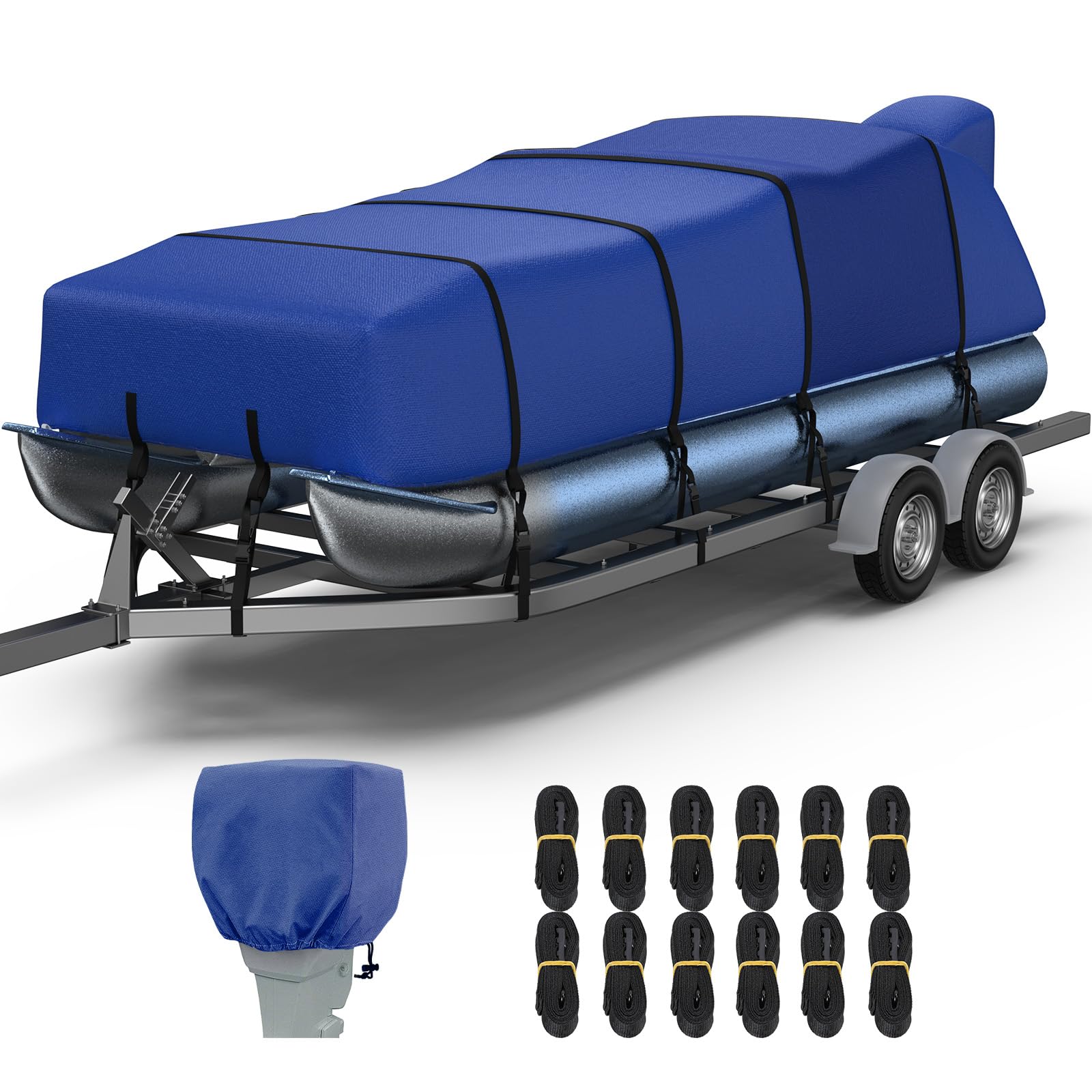 RVMasking Pontoon Boat Cover with Motor Cover, 1400D Heavy Duty Middle Reinforced, Marine Grade Waterproof Boat Cover for Length: 21'-24', Beam Width