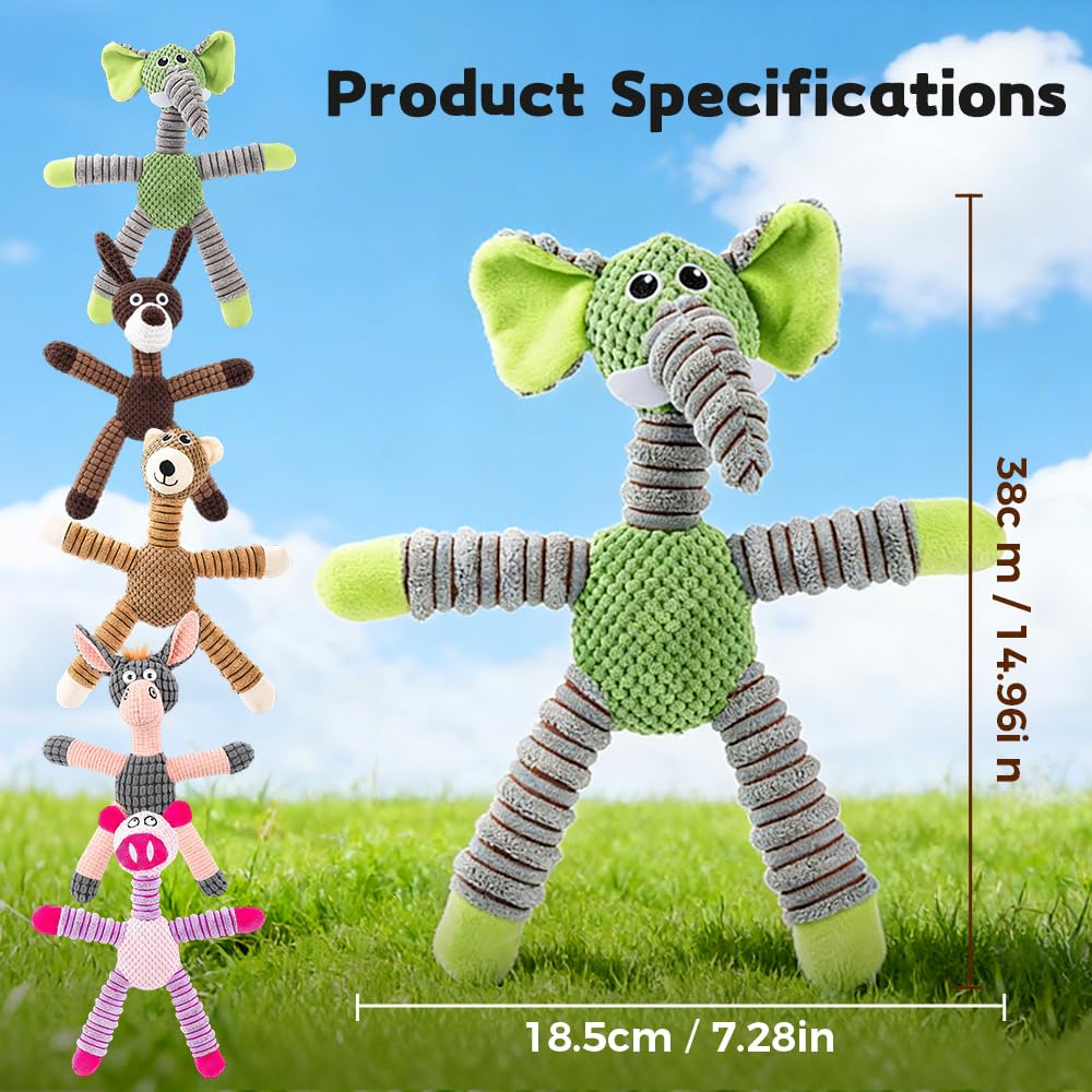 Indestructible Dog Toys for Aggressive Chewers, Durable Squeaky Plush Toys for Large Medium Small Dogs, Tough Chew Toys with Interactive Sounds for Puppy Anxiety Relief (Cartoon Green Elephant) - image 6