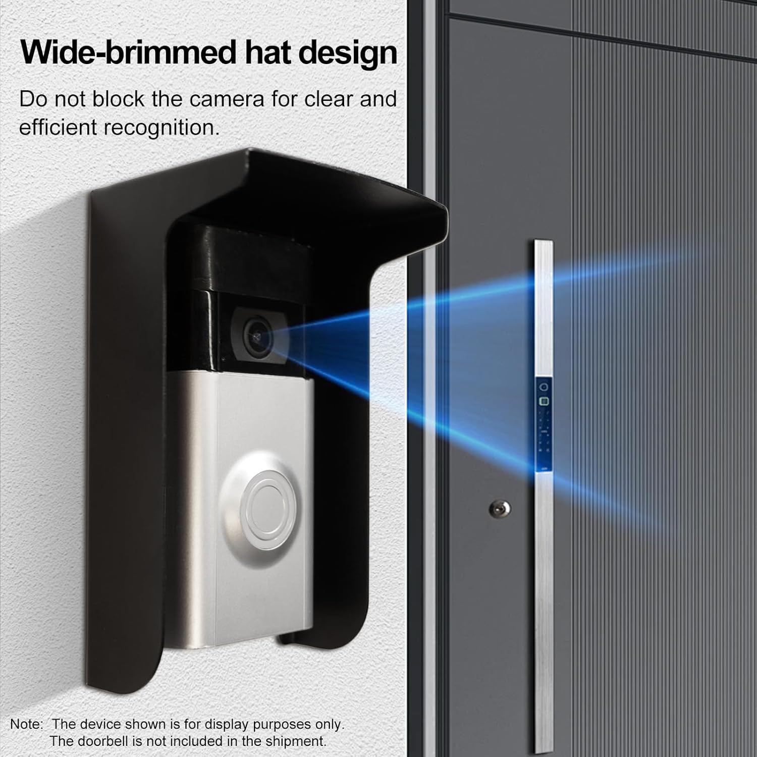 Outdoor Black Doorbell Rain Anti-Glare Cover, Steel Weather-Blocking Camera Cover Glare Sun Shade Protection for Most Video Doorbells(Inward fold)