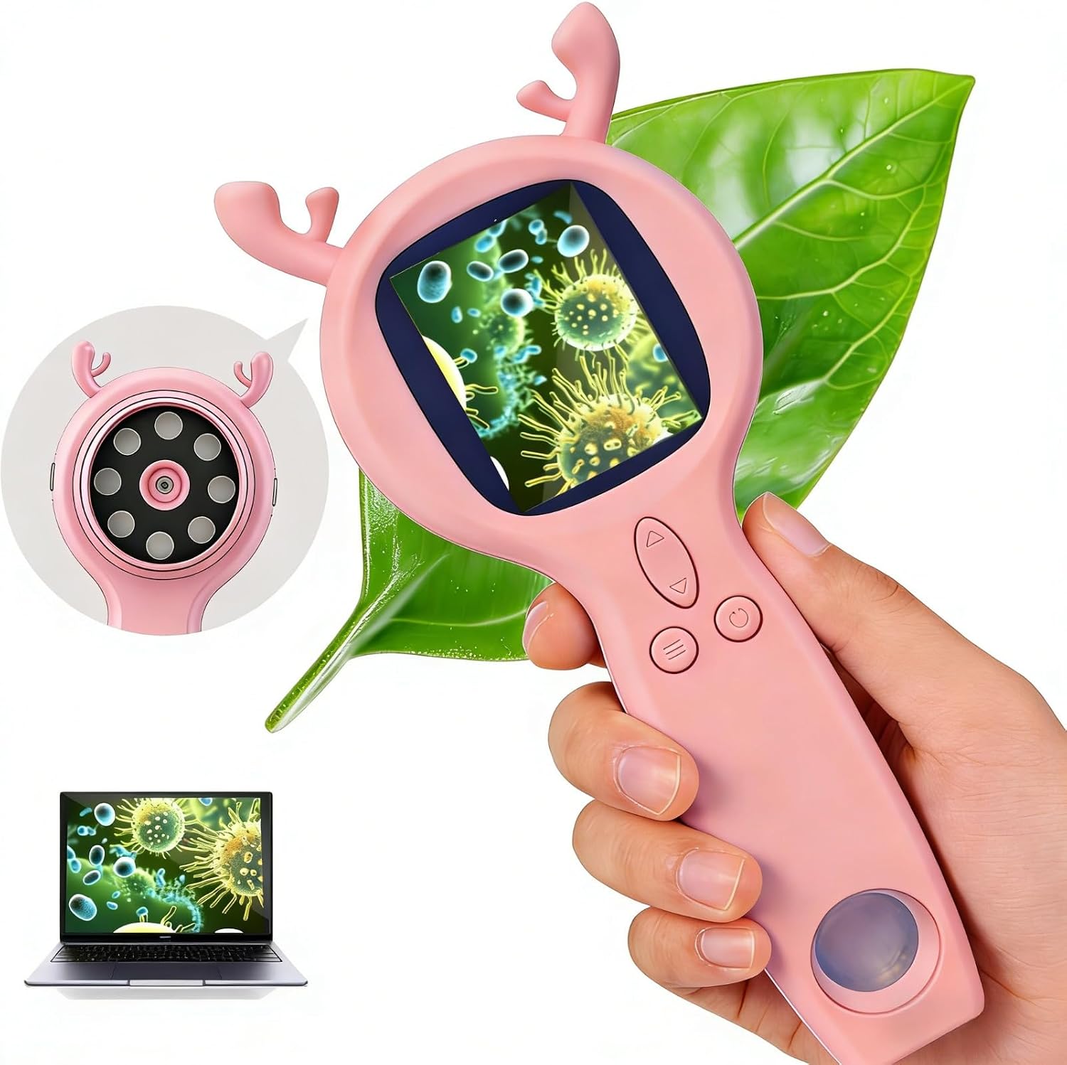 Handheld Digital Microscope, STEM Educational Science Learning Activity Kit, 500X Magnification Digital Deer Microscope, Christmas, Holidays and Birthday Gifts (Blue)
