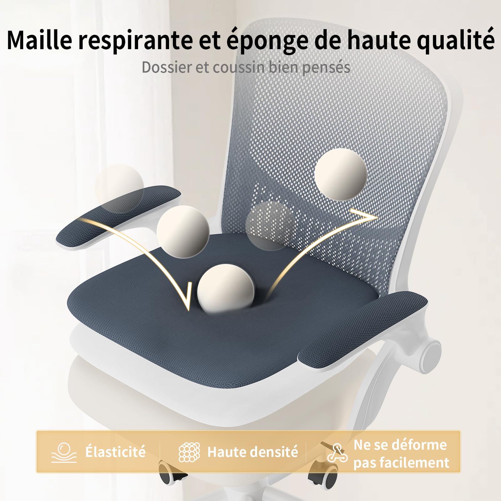 naspaluro Chaise de Bureau, Chaise de Bureau Ergonomique avec Accoudoirs Rabattables À 90°, Soutien Lombaire Unique, Maille Respirante, Siège Pivotant À 360° avec Fonction Swing, Gris Foncé