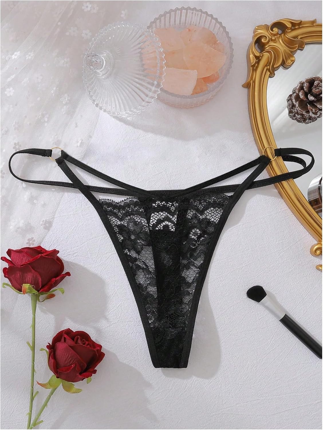 Milumia Women's Sexy Floral Lace Underwear Panties Cut Out Low Rise G-String Thongs