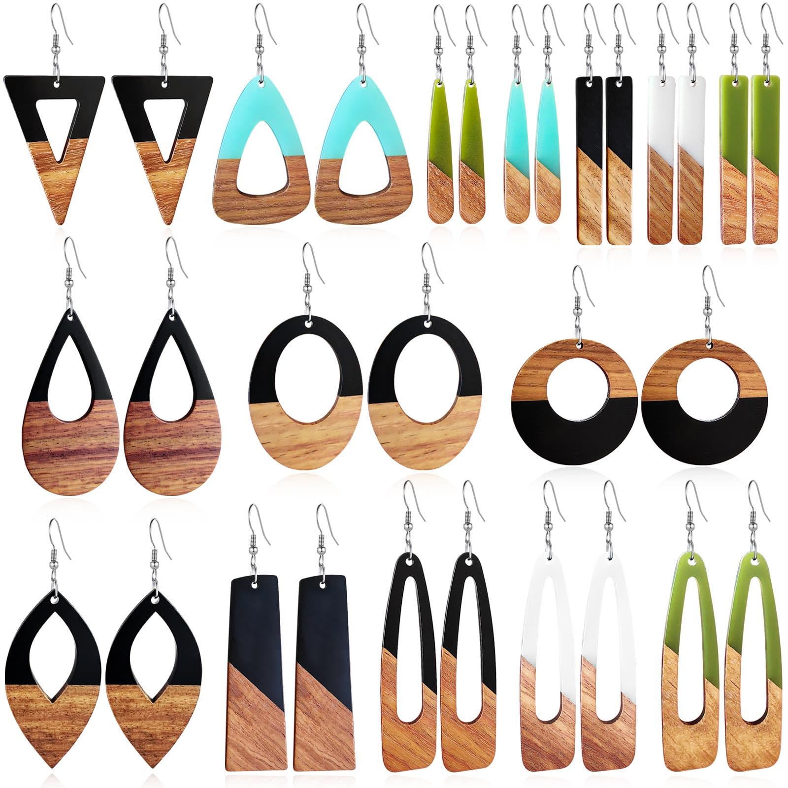 REELMAR 18 Pairs Wooden Earrings for Women Trendy Boho Dangle Wood Earrings Minimalist Geometric Drop Bohemian Lightweight Statement Earrings Jewelry