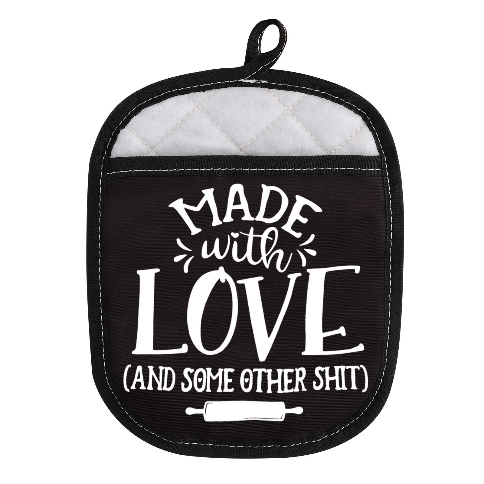 Funny Baking Gift Made with Love and Some Other Shit Oven Pads Pot Holder with Pocket (Made with Love)