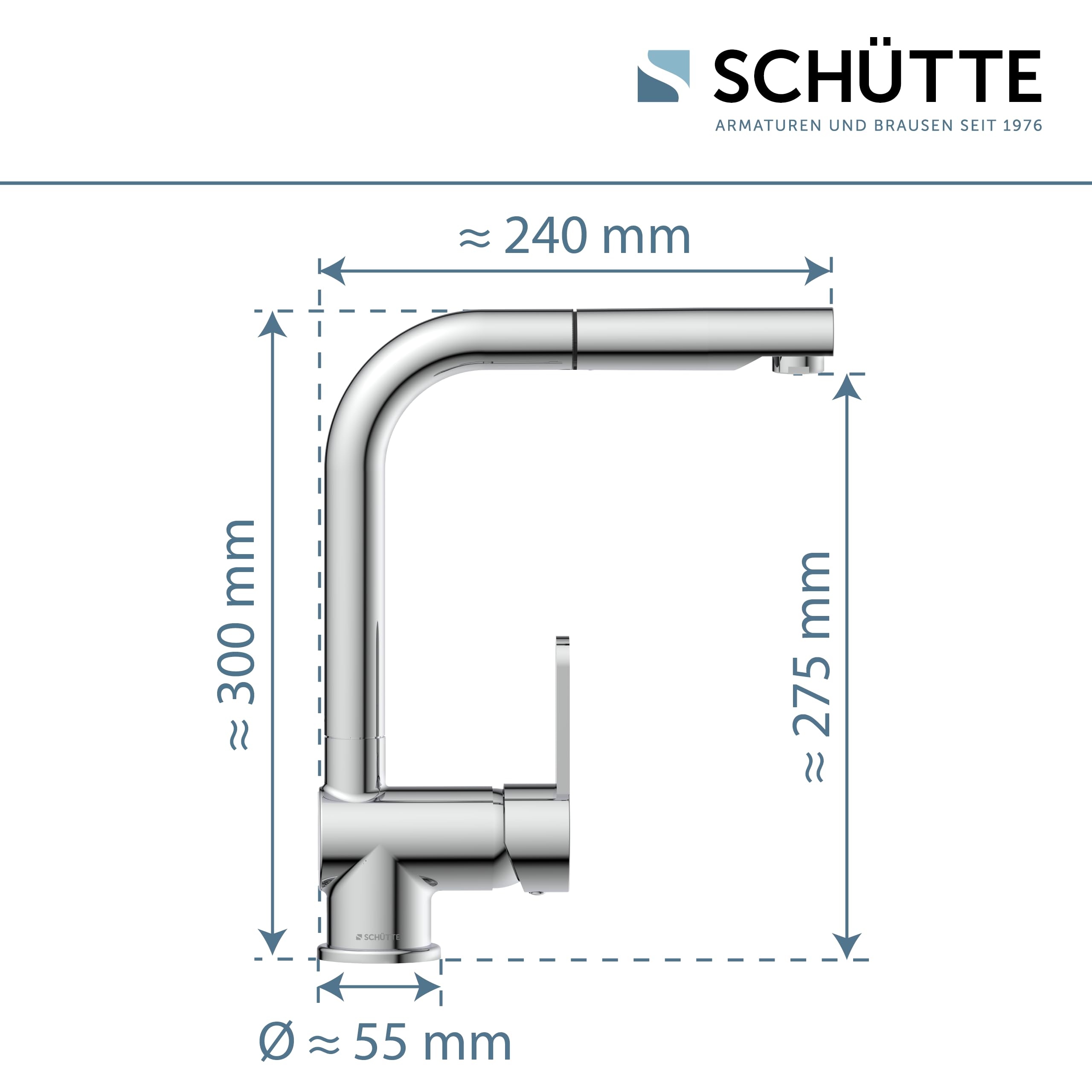 SCHÜTTE 79700 Rubinetto da cucina London con doccetta estraibile, rubinetto da cucina orientabile a 360 gradi, miscelatore monocomando, miscelatore per lavello in cromo