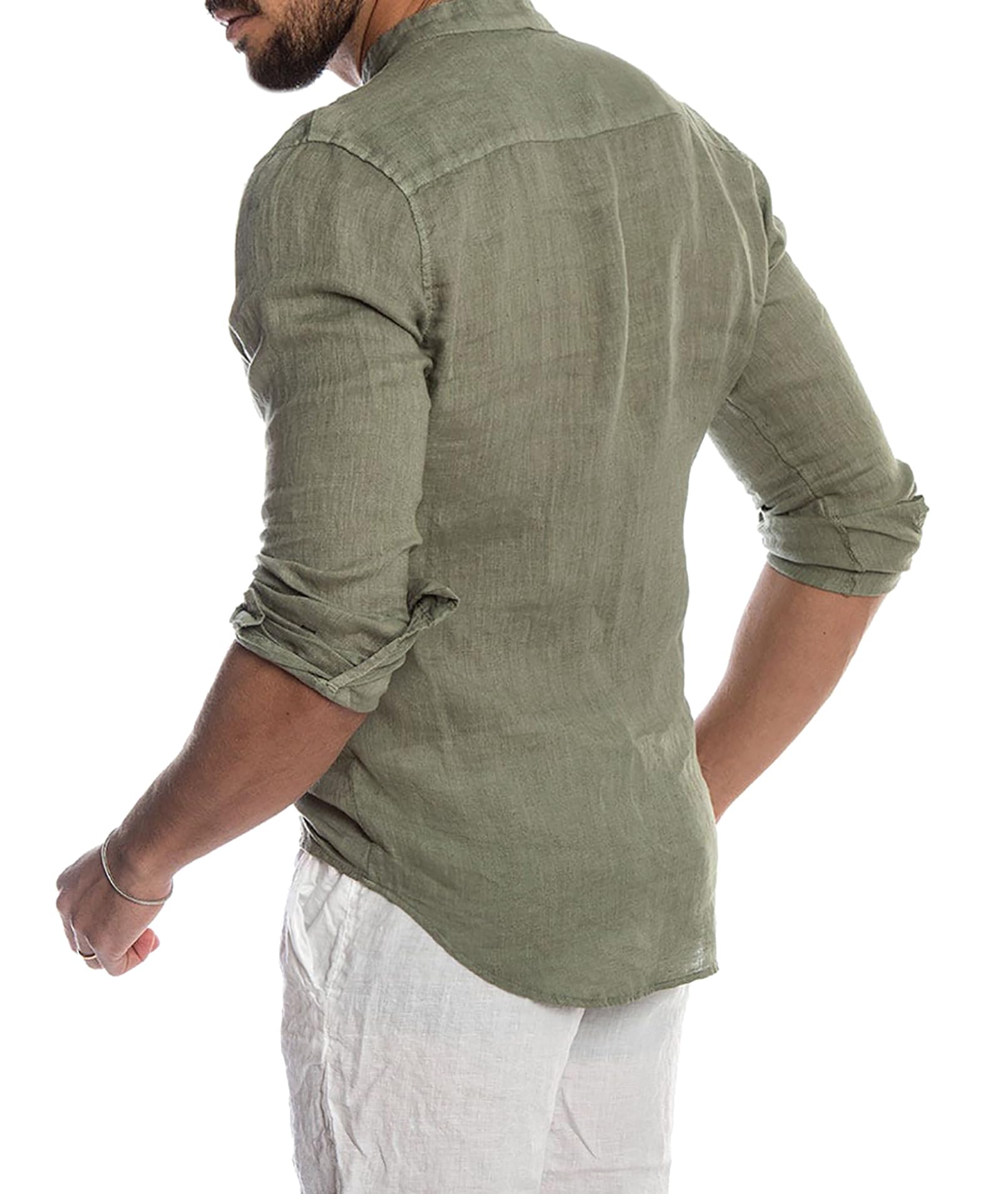 Evoga Camisa de hombre de lino de manga larga Slim Fit Casual Verano Coreana Transpirable Ligero