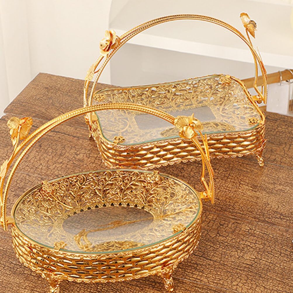 Ciieeo Wire Fruit Basket Metal Storage Container for Fruit Bread Snacks Open Handle Basket for Kitchen Dining Table Home Hotel Picnic 11.02 X 9.84 X 7.08 in