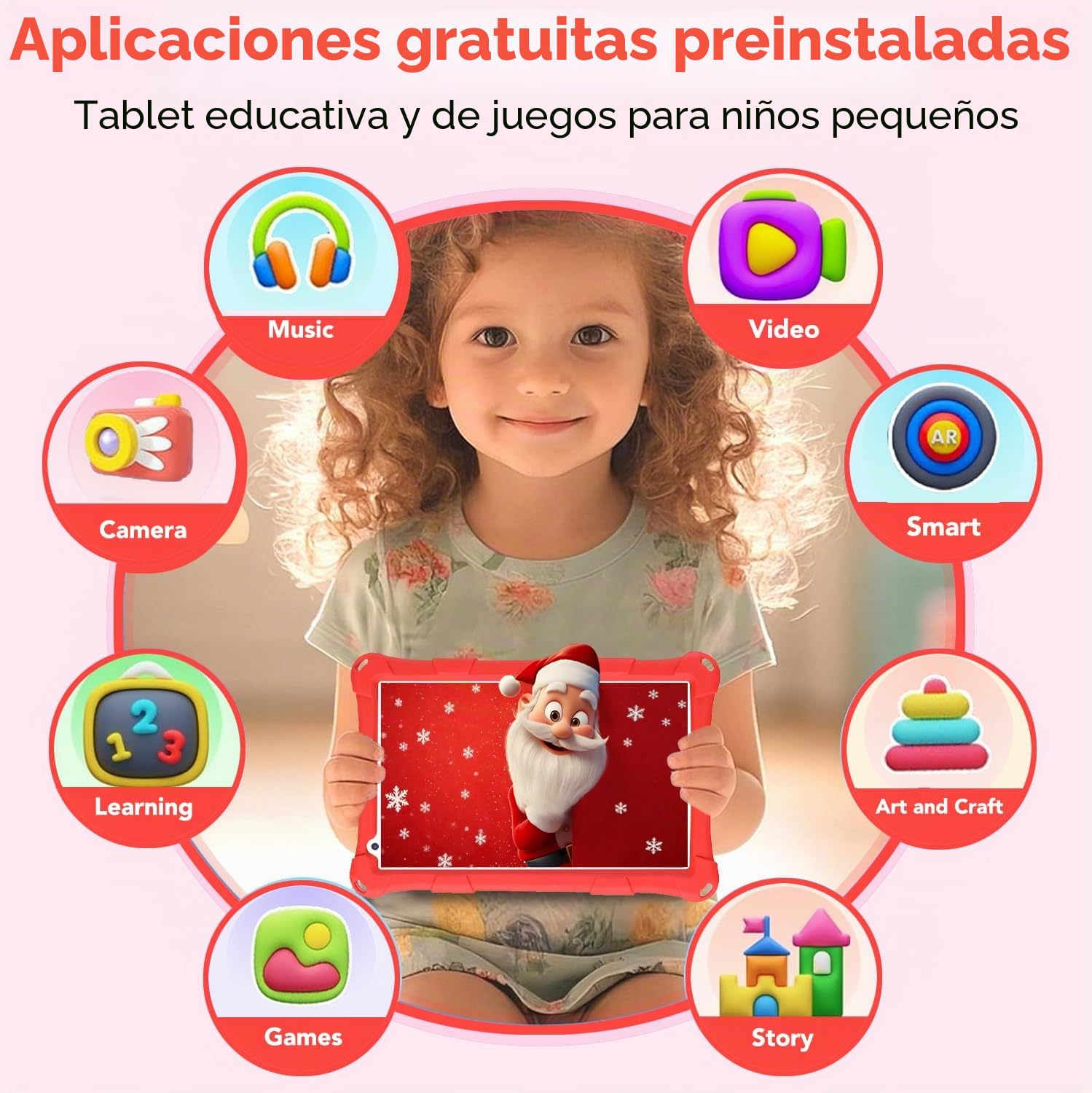 Tablet Niños, 8 Pulgadas, Android, 6+10 RAM, 128GB ROM (Tarjeta TF 256GB), Certificado Google, Software Infantil preinstalado, Wi-FI, Funda Antigolpes, Regalo para Niños (Rojo)
