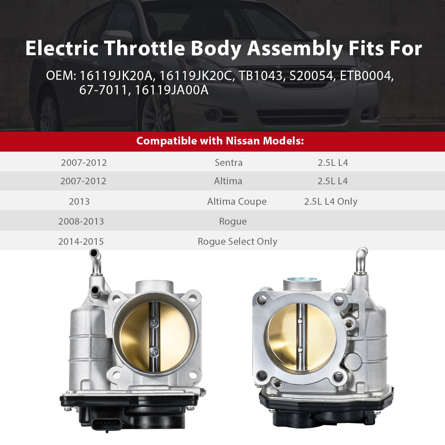 PLDDE New Electronic Throttle Body Assembly W/ Sensor For Nissan Sentra Altima Rogue 2.5L (2007-2015) - Replaces 16119-JA00A