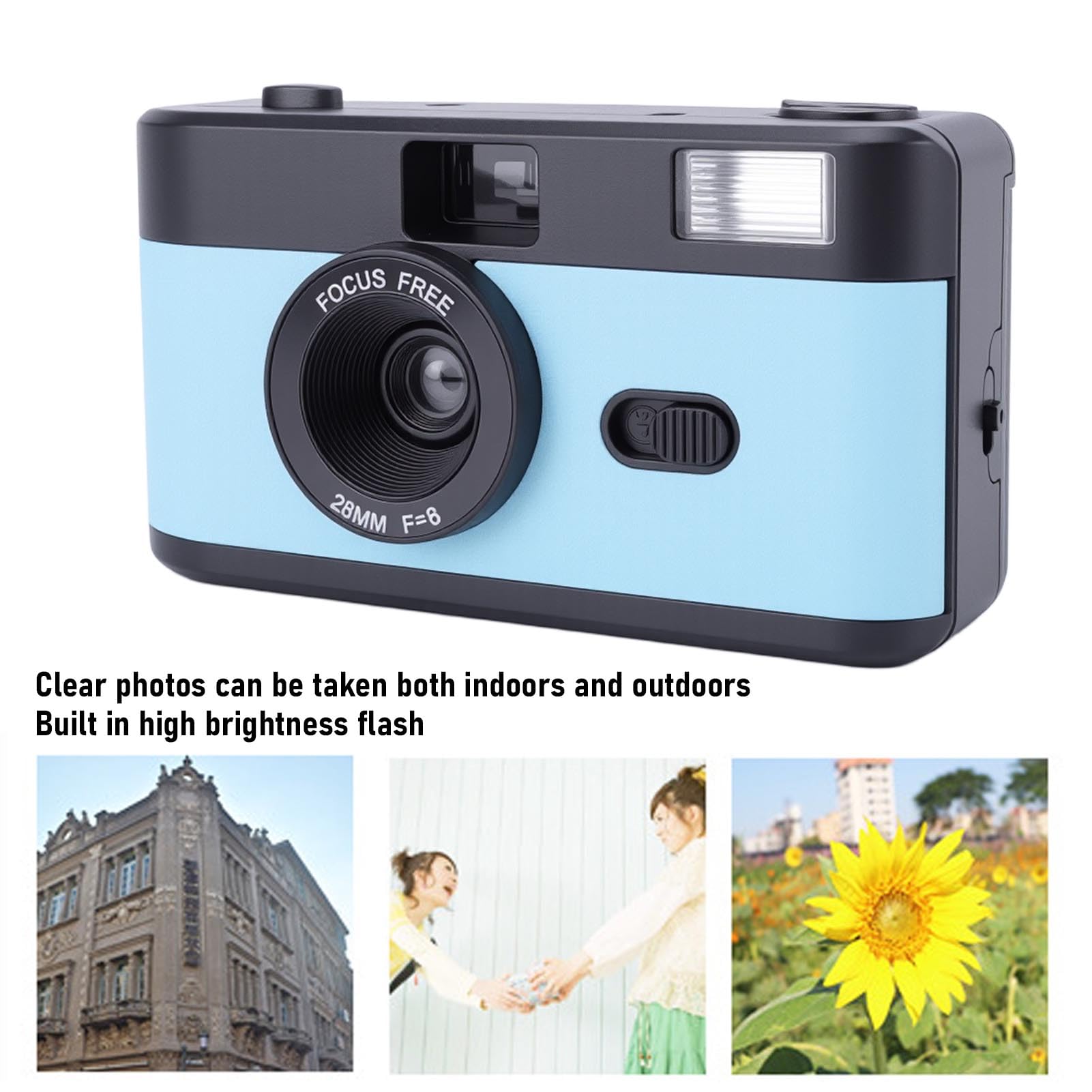Demeras Fotocamera a Pellicola da 35 Mm, Fotocamera a Pellicola retrò con Obiettivo 28 Mm F/8, Design Riutilizzabile per la Fotografia Nostalgica, Materiale ABS con 27 Pellicole a Colori (#1)