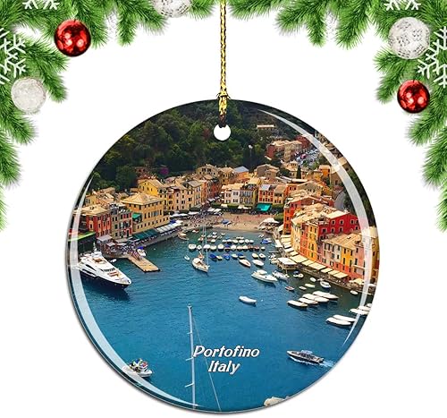 Weekino Portofino Liguria Italia - Adorno decorativo para árbol de Navidad, decoración para colgar en el árbol de Navidad, colección de recuerdos de