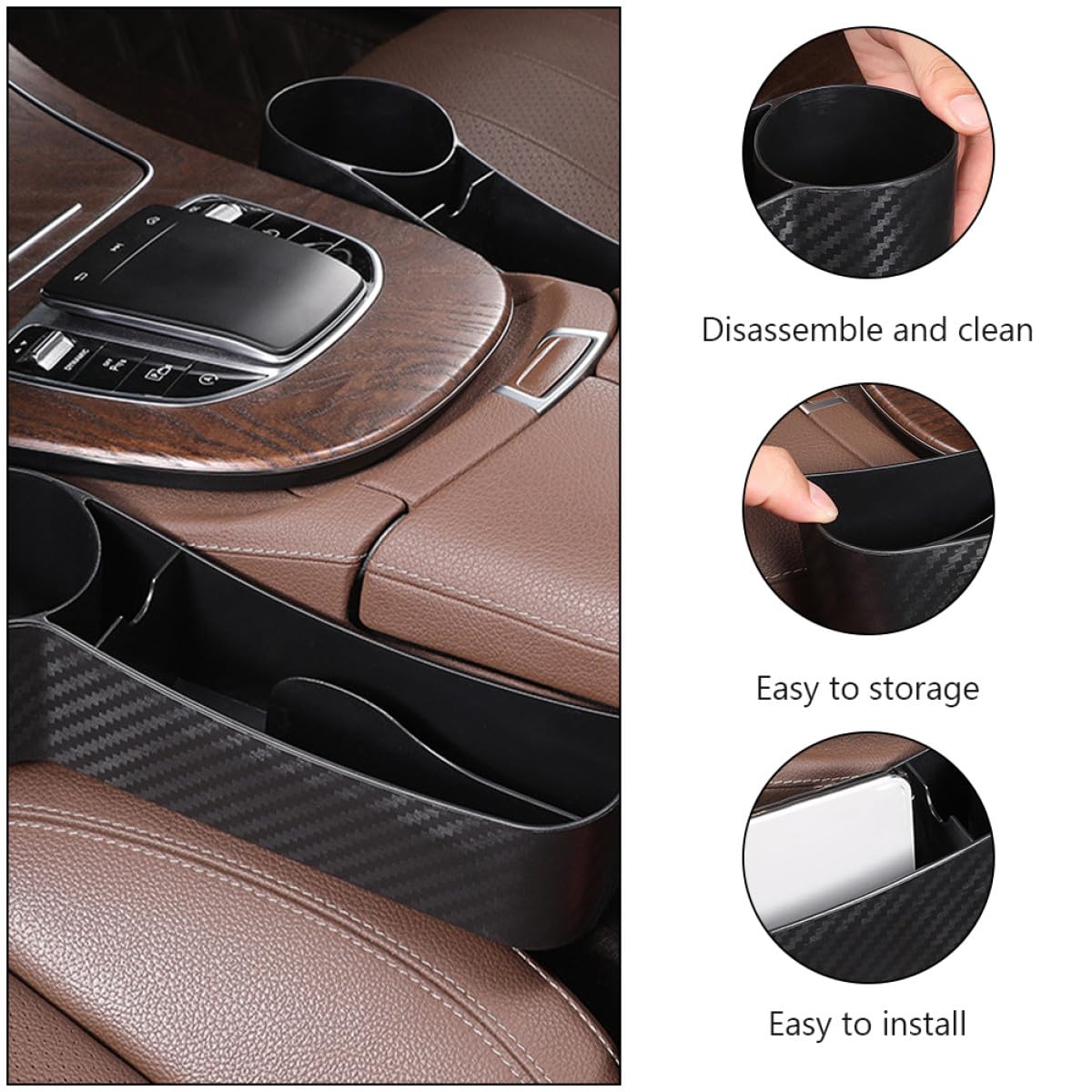 Organizador Almacenaje Plástico para Asiento Coche 2 Cajas Compactas Relleno Huecos Uso Diario Vehículo Conductor Copiloto