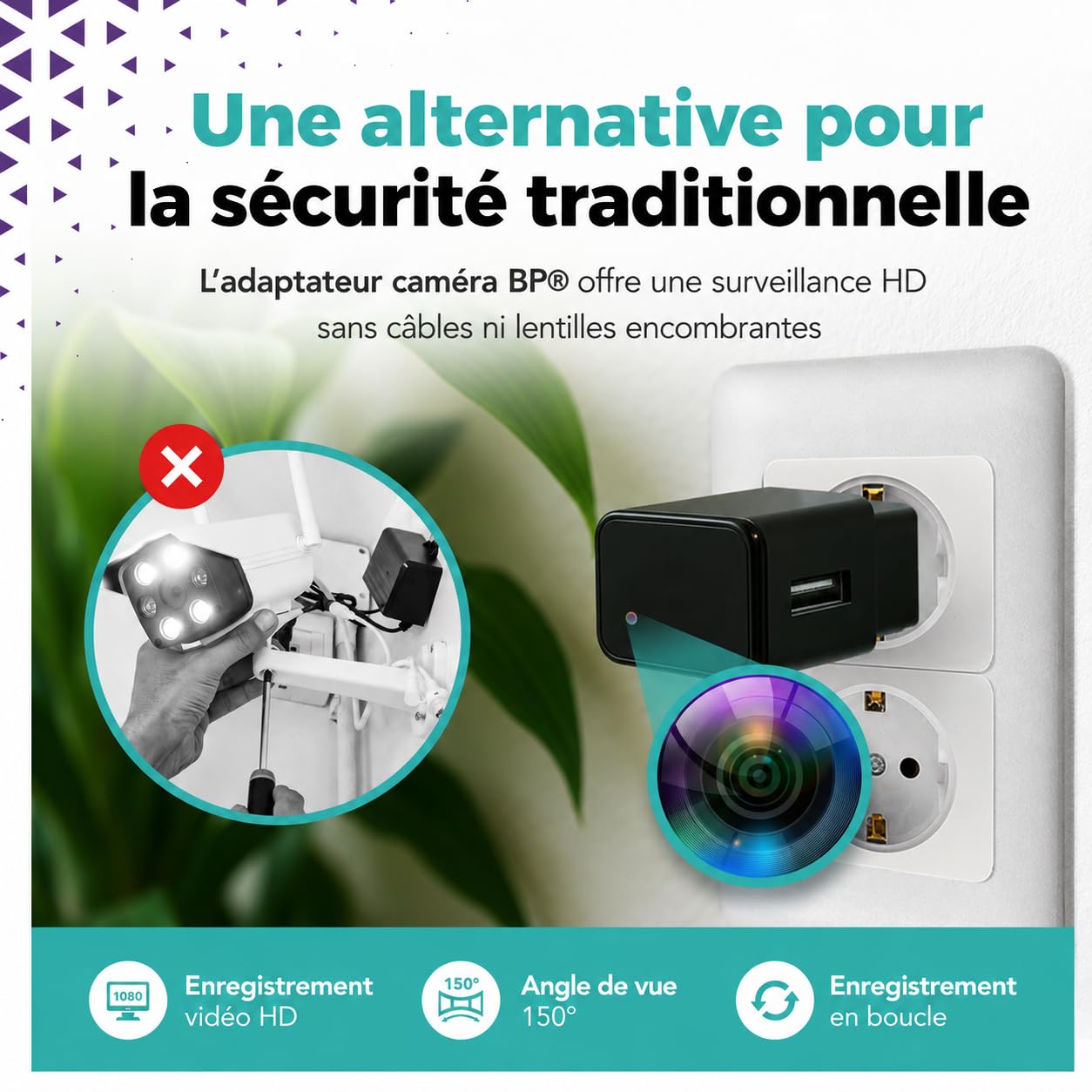 BP Adaptateur caméra espion avec WiFi - Caméra cachée - Mini caméra - Appareils d'écoute - Caméra d'espionnage - Fonctionne avec l'application - FULL HD 1080P - Avec carte SD de 32 Go - Manuel