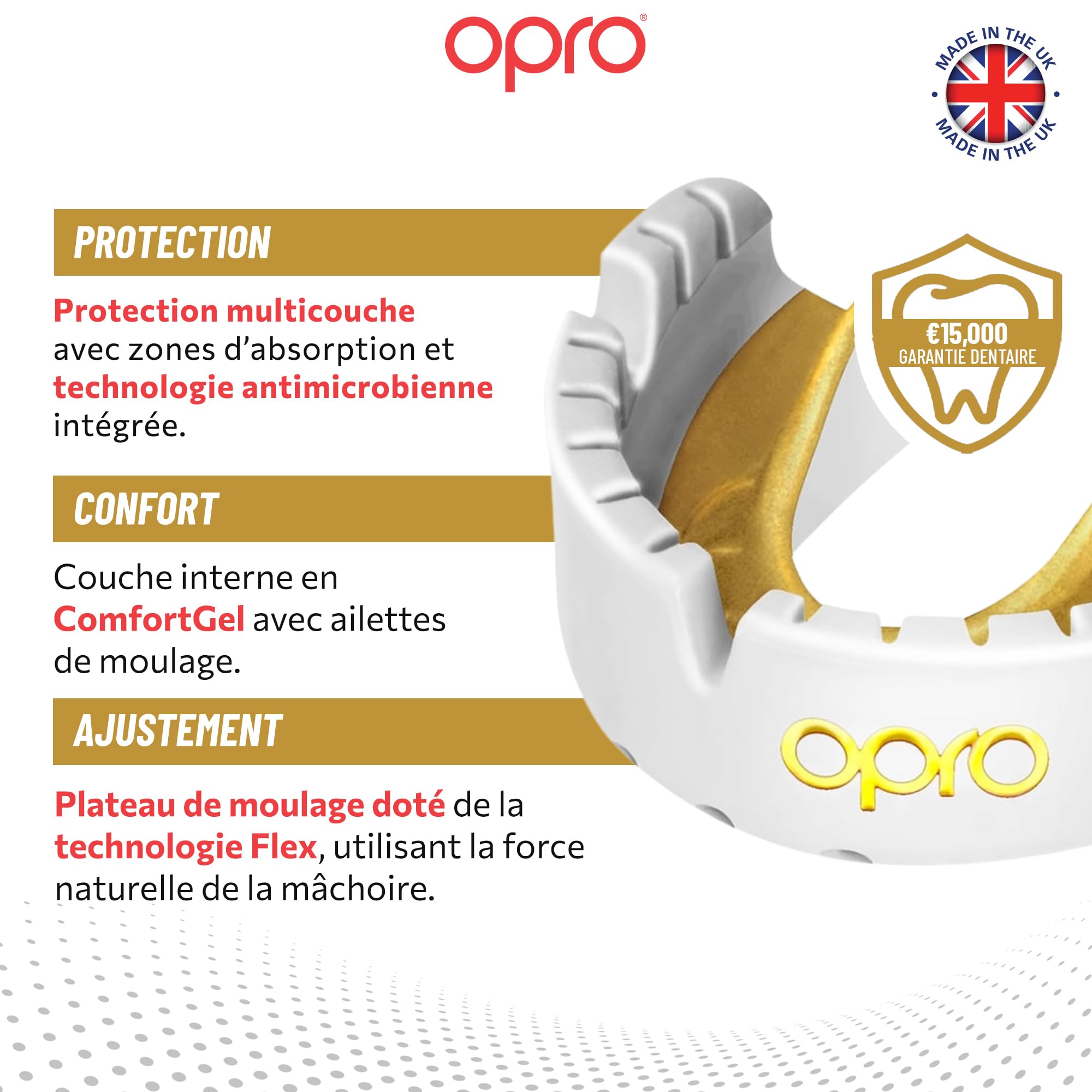 OPRO Protège-dents Gold pour appareil dentaire de sport pour adultes avec technologie révolutionnaire pour boxe, crosse, MMA, arts martiaux, hockey et tous les sports de contact - 4