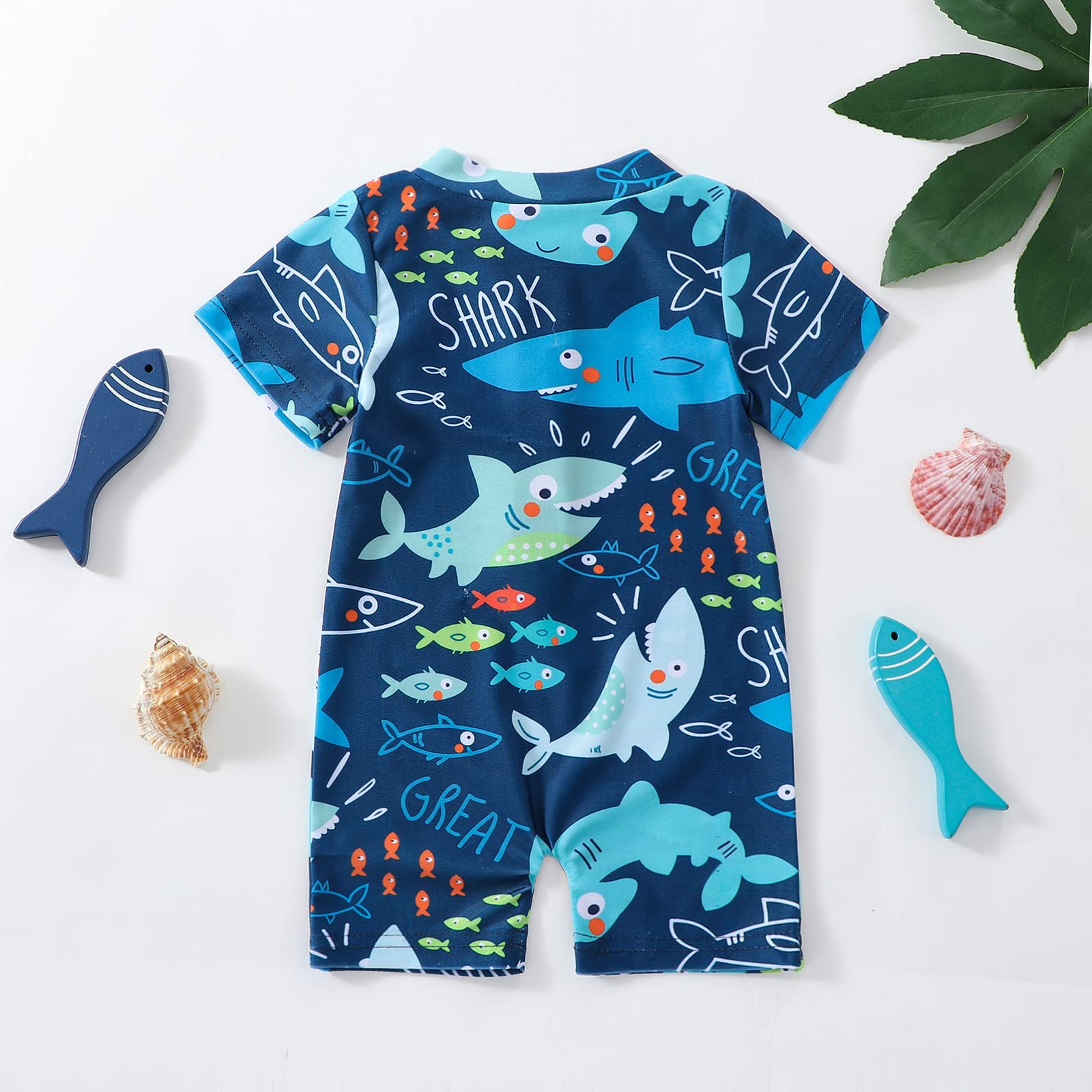 Baby Boy Swimming Costume Baby Swimsuit 3 6 12 18 Months Infant Toddler Boys Swimwear Rash Guard Zipper One Piece Short Sleeve Beach Bathing Suits Wetsuit — view 4