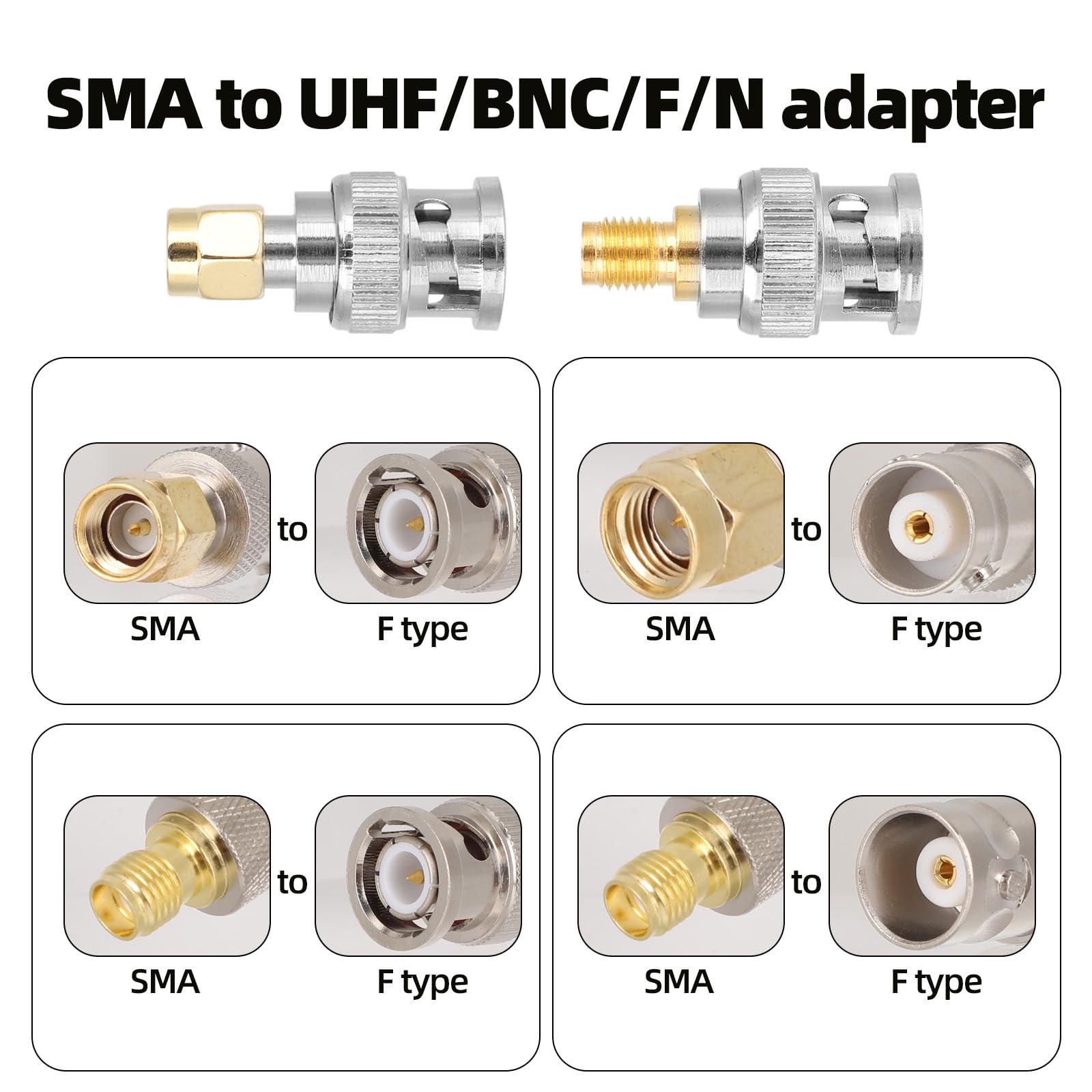 Profesjonalny SMA do BNC Adapter Zestaw, 12szt 50 Ohm RF Współosiowe Złącze Miedź & Stop Kompletny Męski/Żeński Komplet dla Krótkofalówka Antena Router Oscyloskop CCTV Sprzęt Testowy