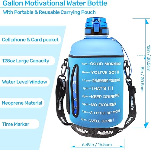 Miniatura 3 de QuiFit Botella de agua de 1 galón, botella de agua de 128 onzas con tiempos para beber, botella de agua motivacional sin BPA con infusor - Botella