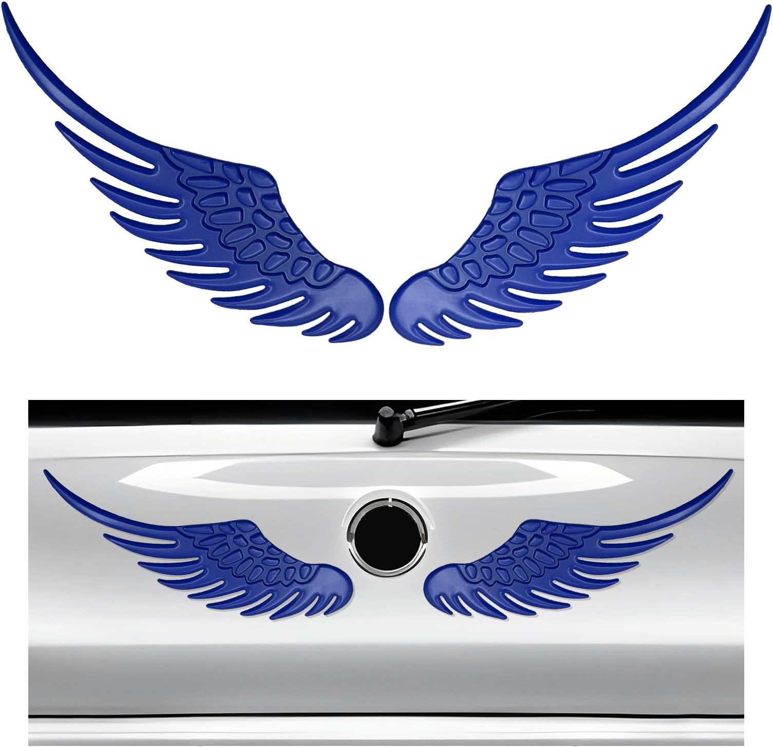 Dickno 2PCS Angel Wings Car Stickers, 3D Alloy Metal Angel Hawk Eagle Wings Emblem Badge Decal, Anti-Collision Auto Body Logo Sticker, Universal Vehicle Exterior Decor Accessories (Blue)