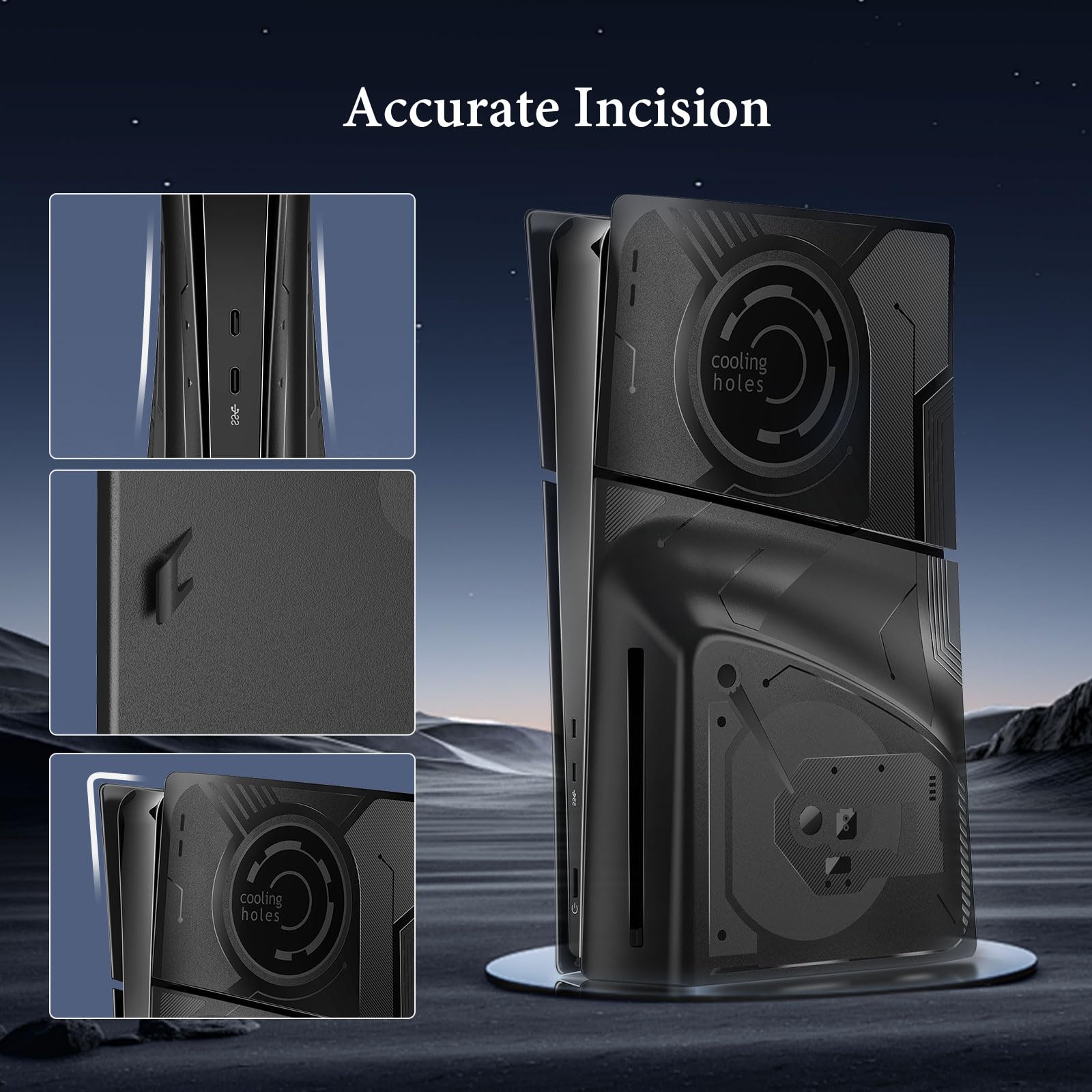 Faceplate Cover Kompatibel mit PS5 Slim Disc und Digital Edition, 4 in 1 PS5 Slim Cover Kompatibel mit PS5 Slim Konsole, Customized PS5 Slim Zubehör Hülle Skin für PS5 Slim - Schwarz