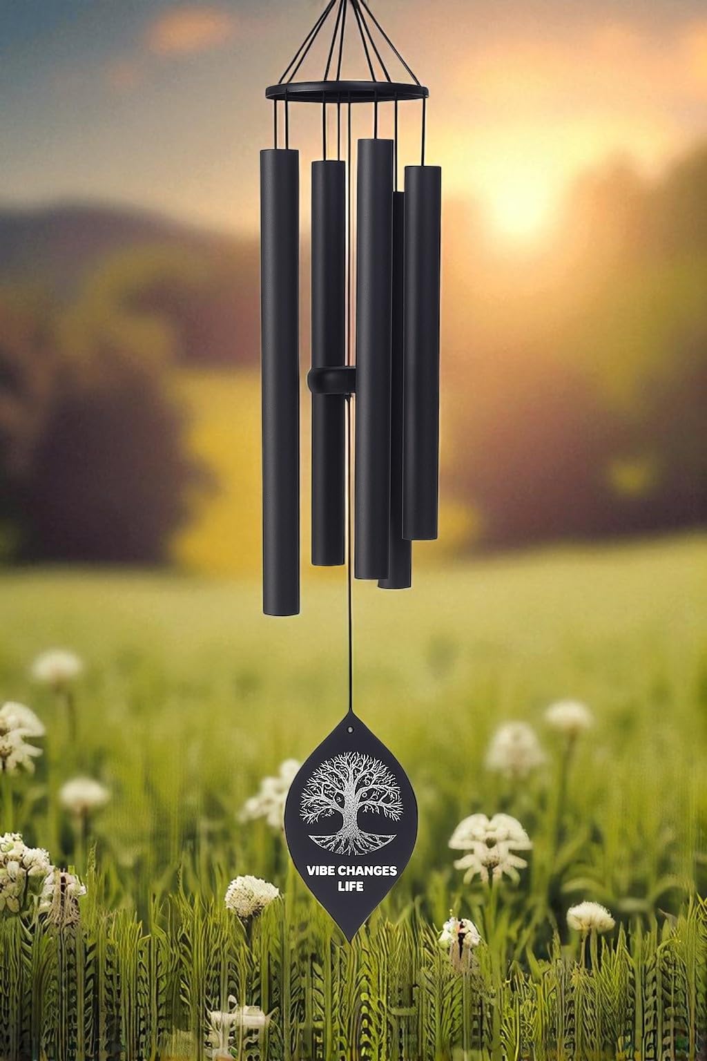 Paradigm Pictures 30.5 inch Big Wind Chimes for Home Balcony Positive Energy- Positive Energy Items (Black 6 Pipe Wind Chime) (Full Black)