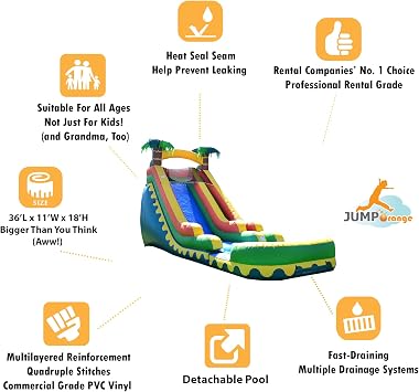 JumpOrange Commercial Grade Inflatable 18' Tropical Aloha Super Party Water Slide, 100% PVC VINYL With Air Blower