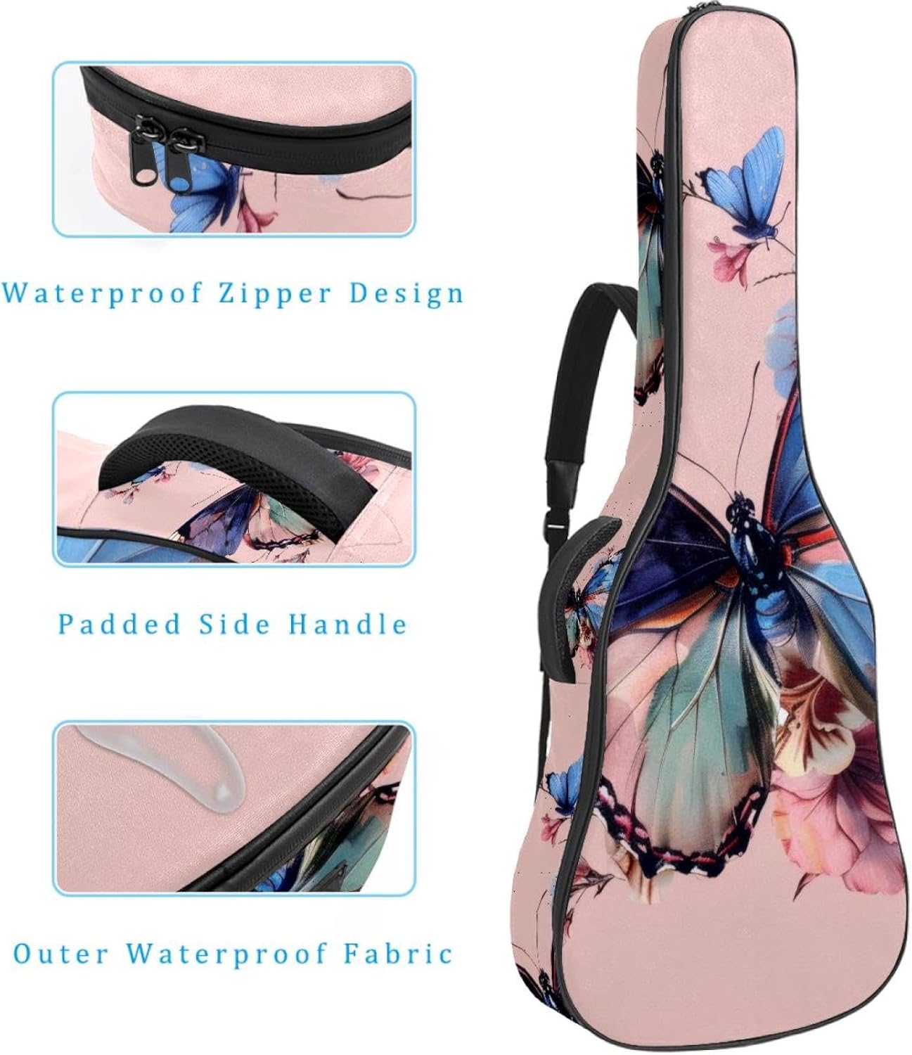 Acoustic Guitar Bag, 40 41 42 Inch Guitar Case Cover Soft Guitar Gig Bag for Acoustic Electric Bass Classical Guitar, Art Butterfly
