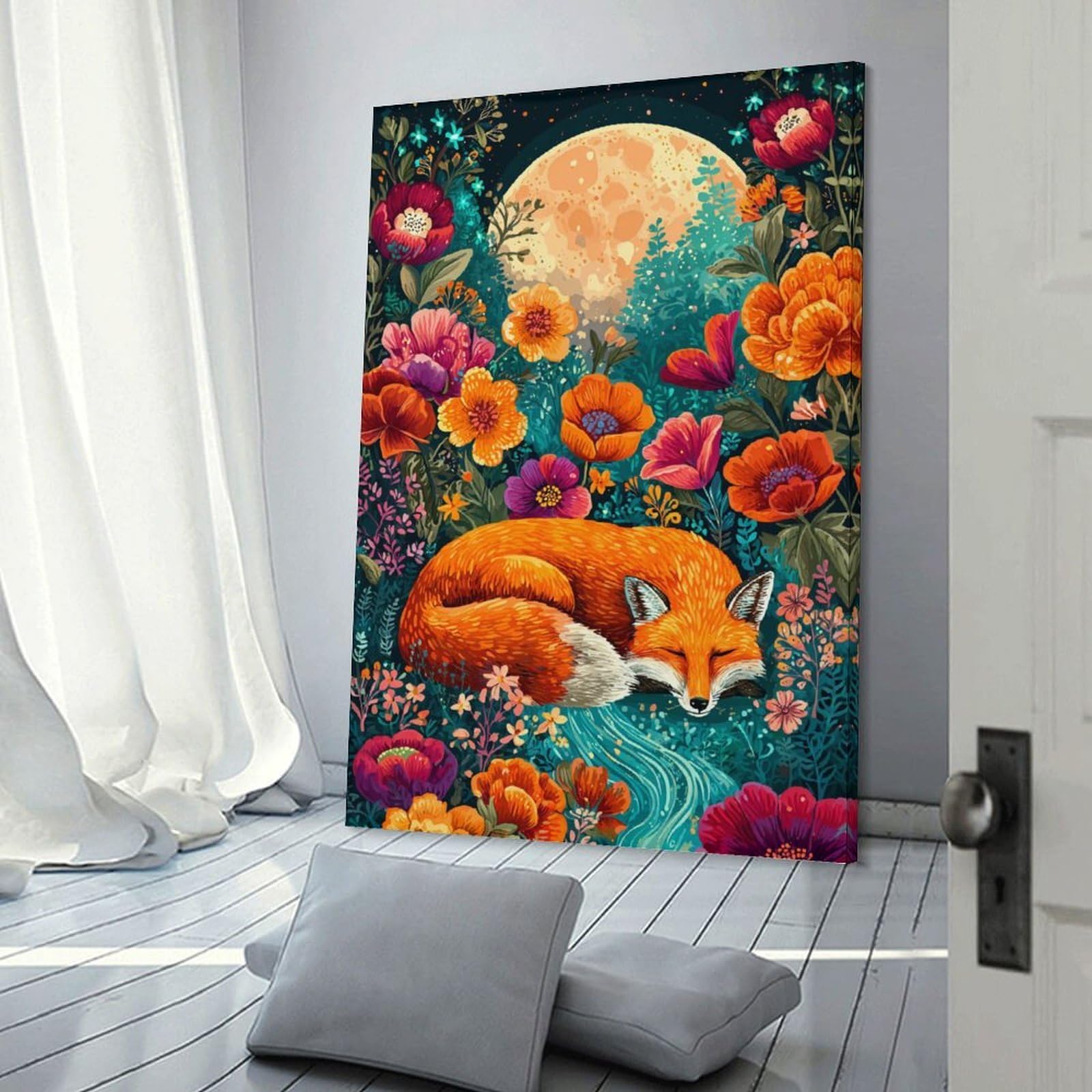 Junmoney Frame-Fox In A Dreamy Garden Fox In A Dreamy Garden Canvas Wall Decor, 24X36inch(60X90cm), For Home Walls, Creative Rooms Or Shared Spaces, Stylish Home Artwork For Focal Walls