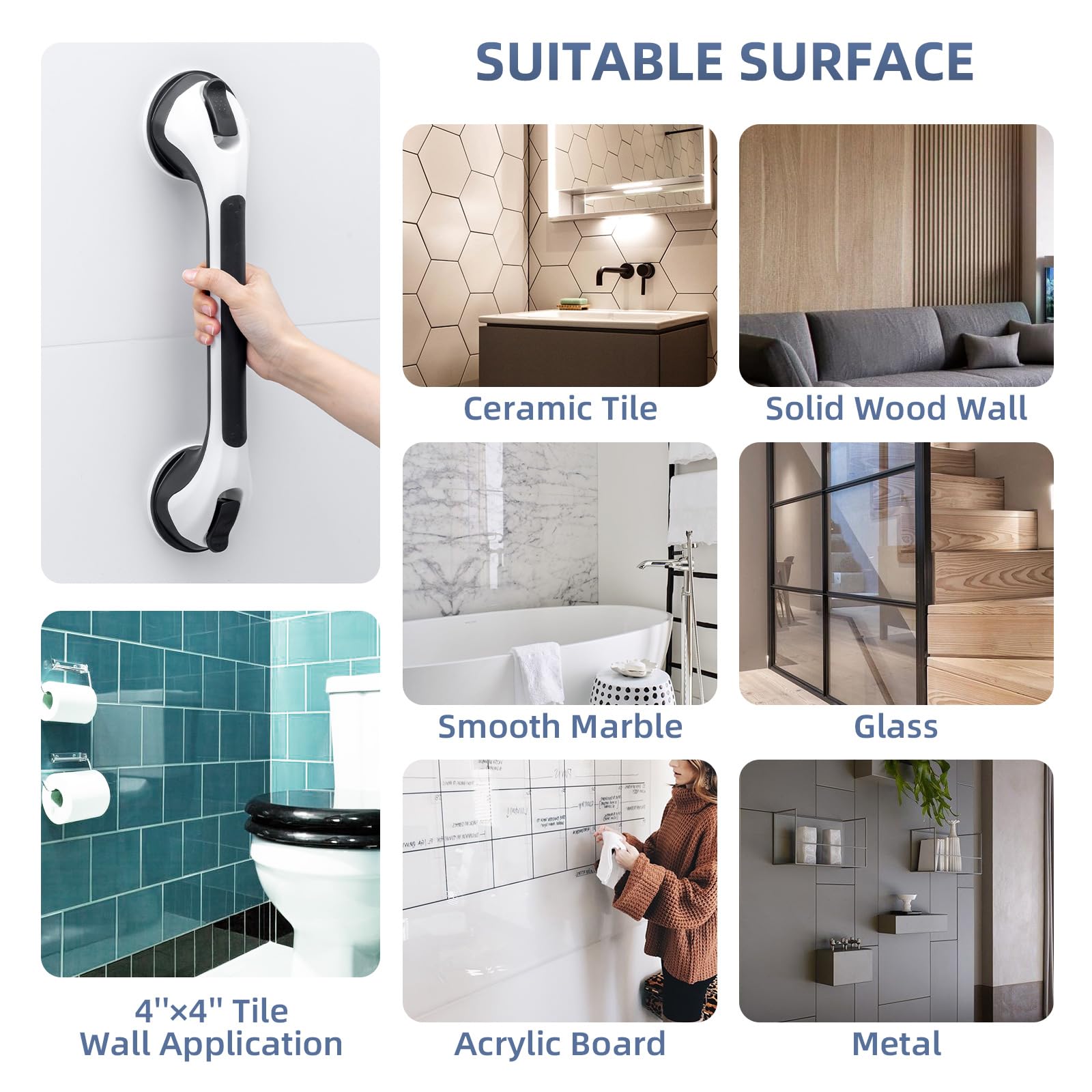 Paquete de 2 barras de agarre para ducha que brillan en la oscuridad, barras de agarre de 16 pulgadas para baño y ducha, pasamanos de seguridad con ventosa para personas mayores y mayores,