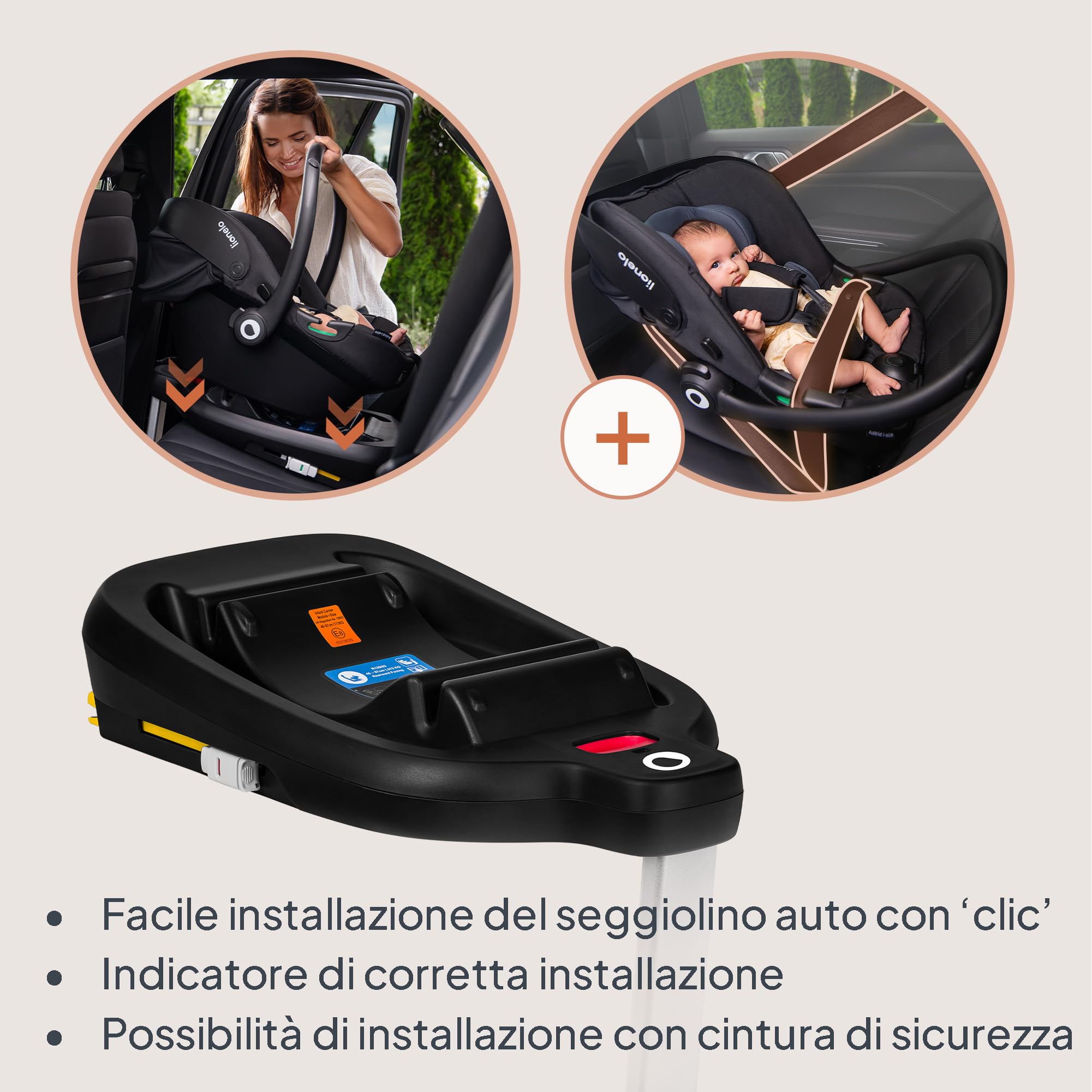 LIONELO ASTRID I-size SET Seggiolino Auto per Bambini con Base 40-87 cm Ovetto per Neonati Montaggio ISOFIX, Cinture di Sicurezza a 3 Punti Protezione Laterale, Inserto Dri-Seat, i-Size R129