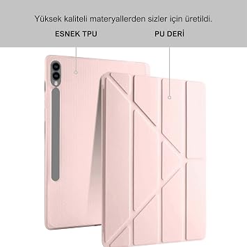 Klasse Samsung Galaxy Tab S9+ FE Plus 12.4 inch Compatible Smart Case with S Pen Pen Holder, Trifold, Flexible, Matte, Origami, Shockproof Tablet Case (Pink)