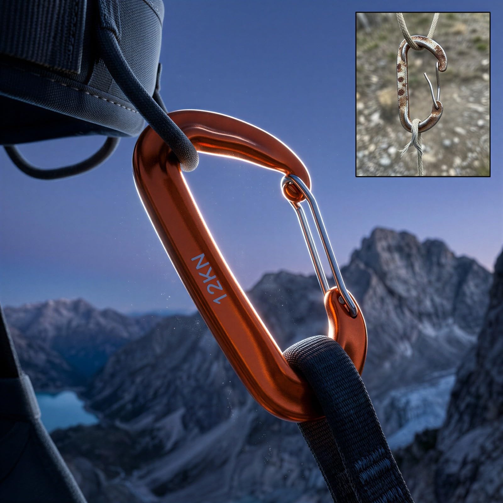 10 mousquetons à Doigt Fil, Mousqueton en D 12 KN en Aluminium aéronautique 7075, Clip Professionnel léger pour hamacs, Backpacking, Camping et activités de Plein air, Orange et Bleu