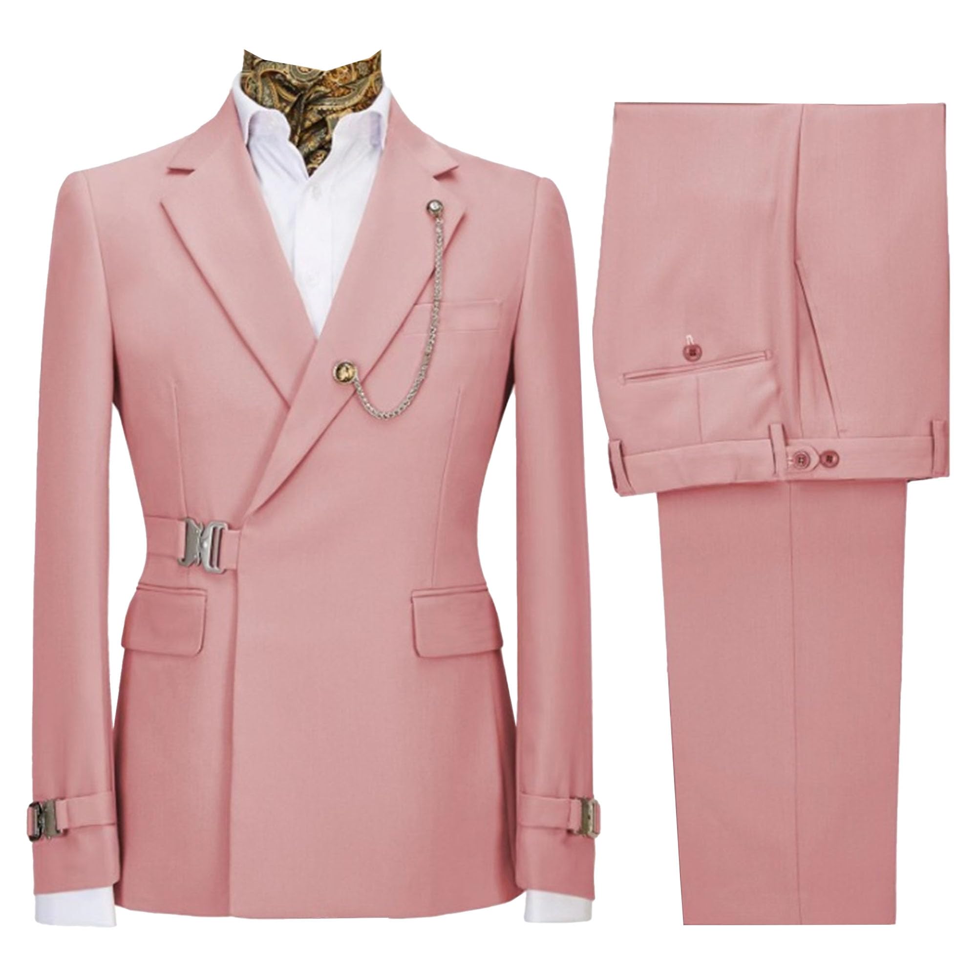 Men's 2 Piece Suit with Metal Clasp Slim Fit Suit Stylish Business Pants Casual Wedding Grooms Tuxedo Suit