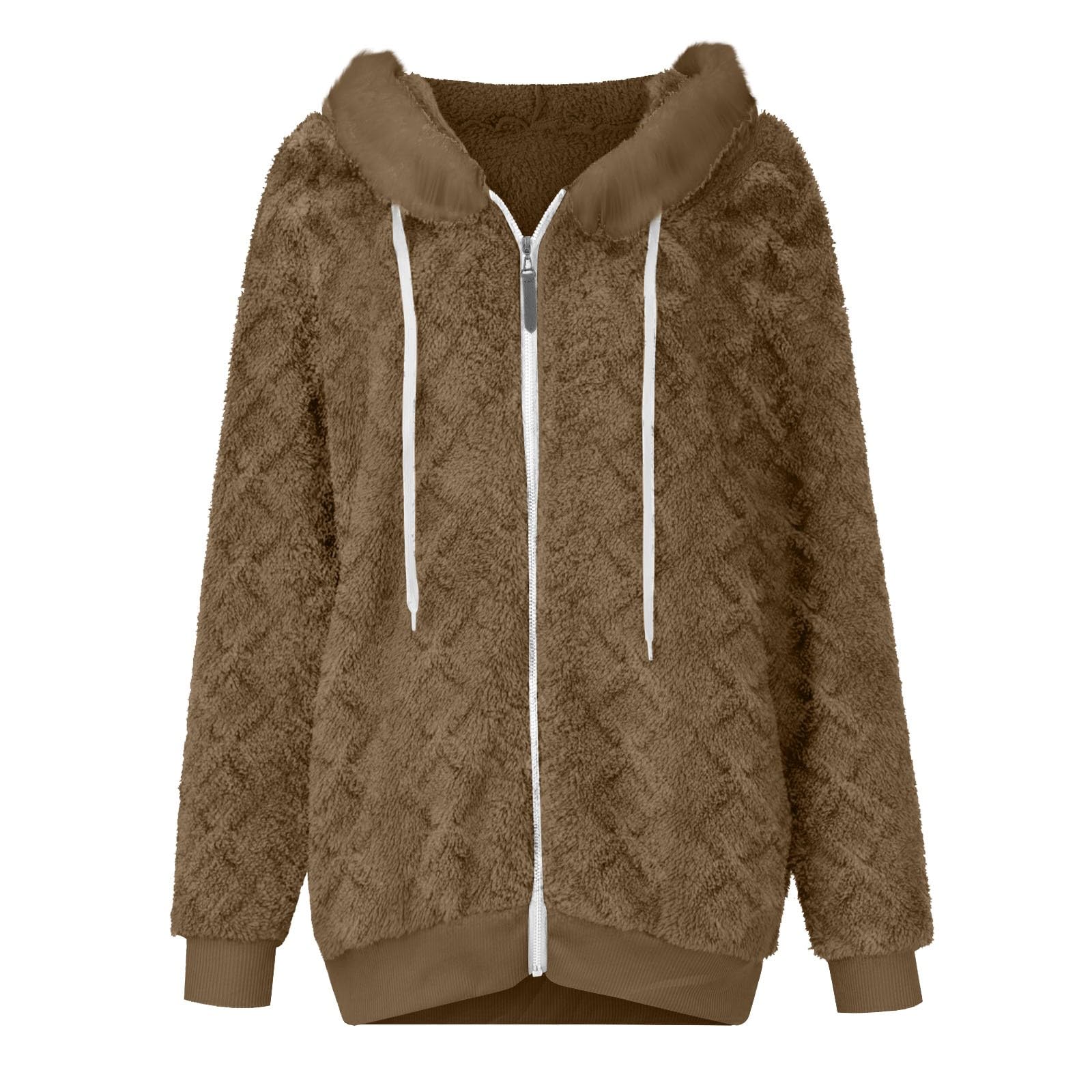 Giacca da Donna Pile Invernale Caldo con Cerniera e Cappuccio Comoda | Giacca Eleganti Termico Tinta Unita Peluche Giubbotto Teddy Fleece Versione Loose Del Tinta Homewear