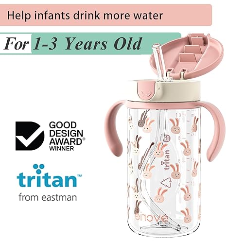 Miniatura 2 de Evorie Tritan - Vaso para sorber con popote a prueba de derrames, 10 onzas para bebés y niños pequeños de 1 a 3 años, botella de agua con pajilla