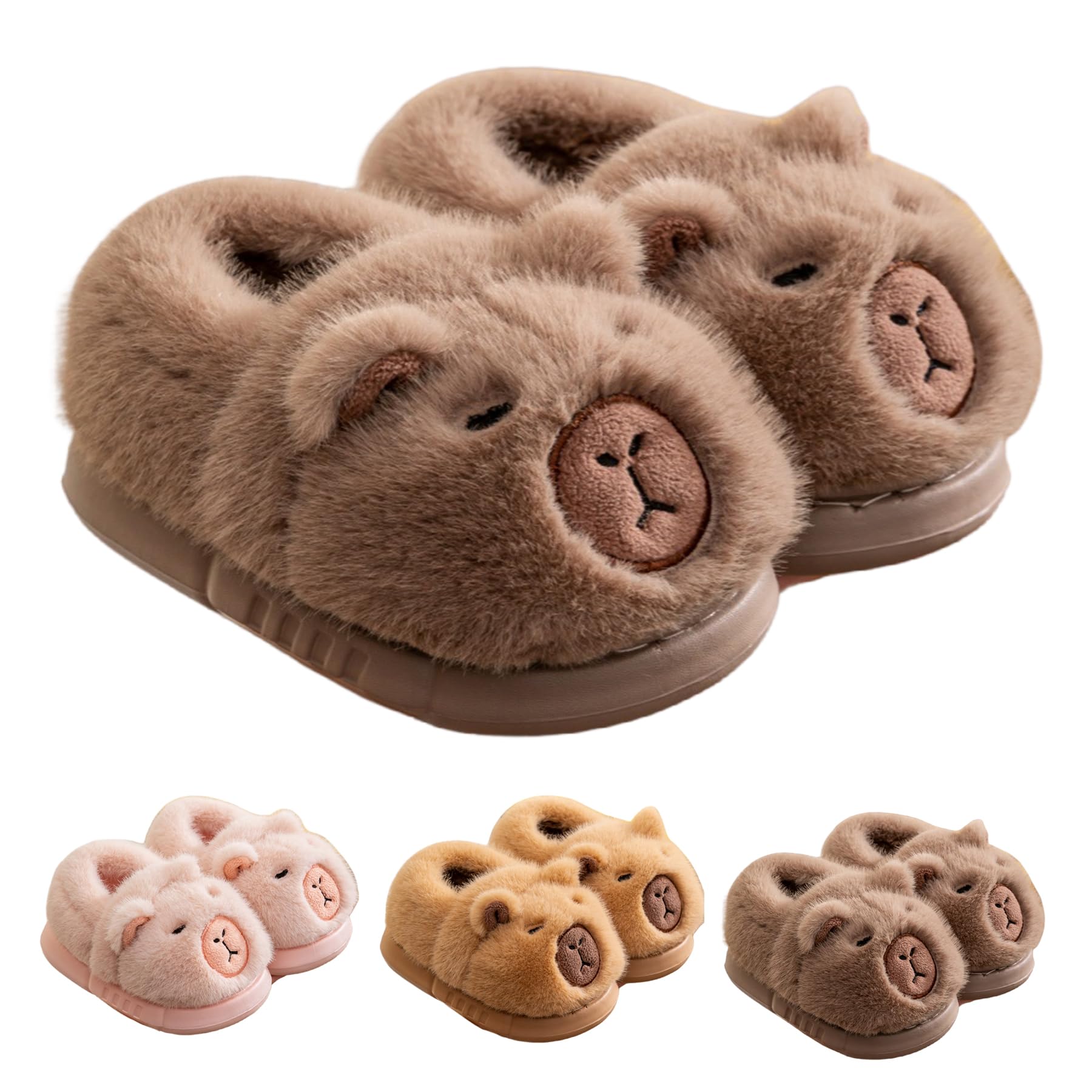 Capybara Slippers for Women Men, Cute Fluffy Animal Slippers, Warm Indoor Non-Slip Capybara Slippers (Coffee,42)