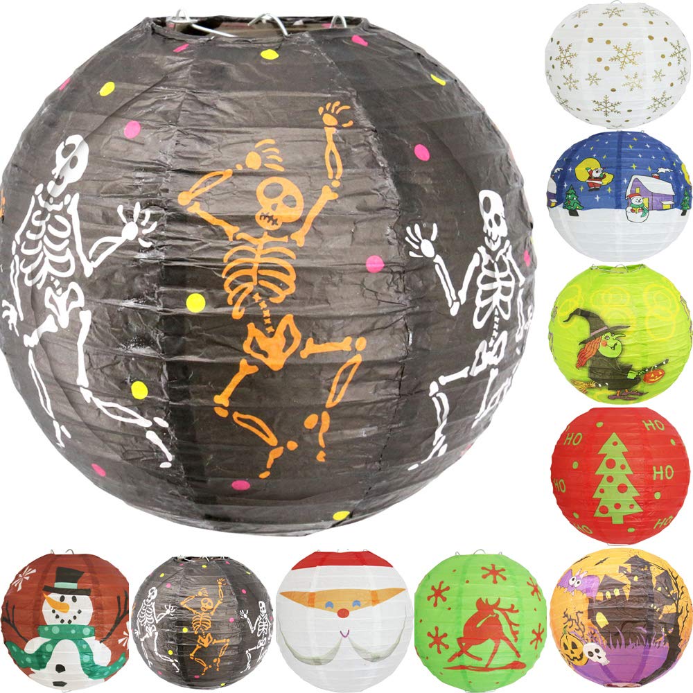 Time to Sparkle Tissue Paper Round Lanterns LampShade Lamp Shade Halloween Birthday Party Decoration | Lantern Skull, 8"(20cm) |