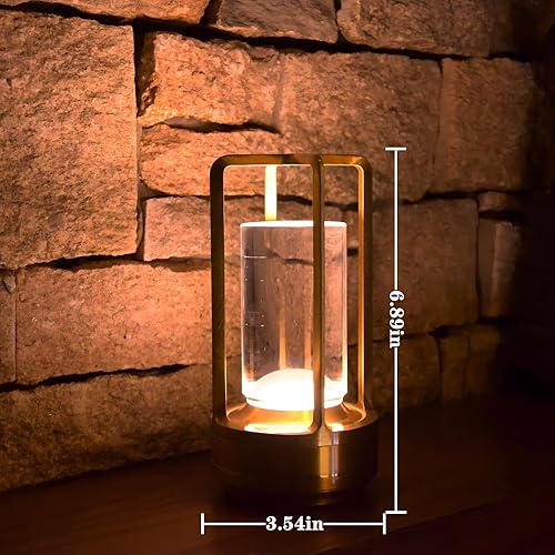 Miniatura 7 de Lámpara de mesa LED inalámbrica, lámpara de escritorio pequeña portátil, luz nocturna de mesa a pilas con cristal, lámpara de mesa de restaurante