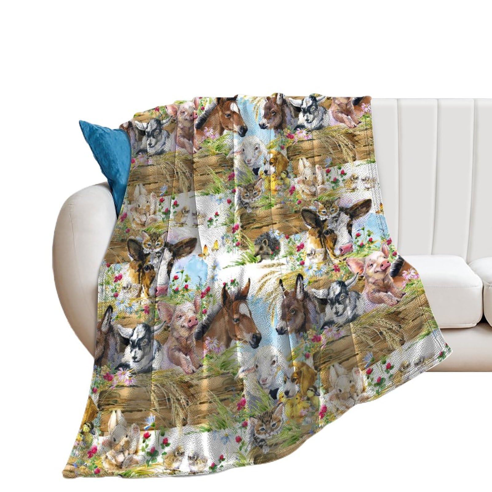 Simpatici animali domestici pollo cane anatra asino gattino gatto maiale floreale morbida flanella coperta da viaggio, soggiorno casa divano decorazione coperta, dormitorio ufficio pisolino coperta