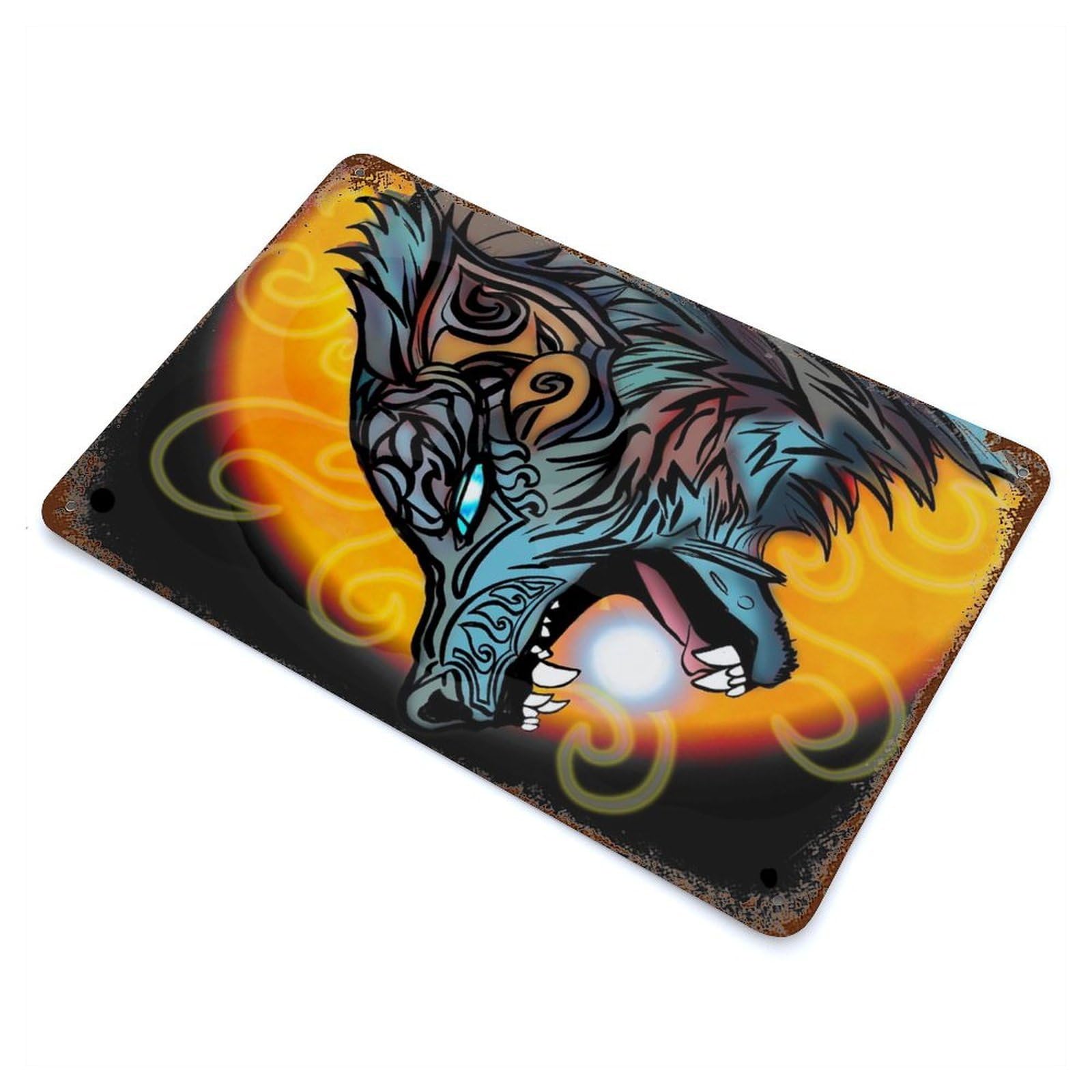 Rust Effect Tin Sign Hati The Moon Devourer 11.8"x7.9", Vintage Wall Decor for Living Room, Hallway And Home Decor