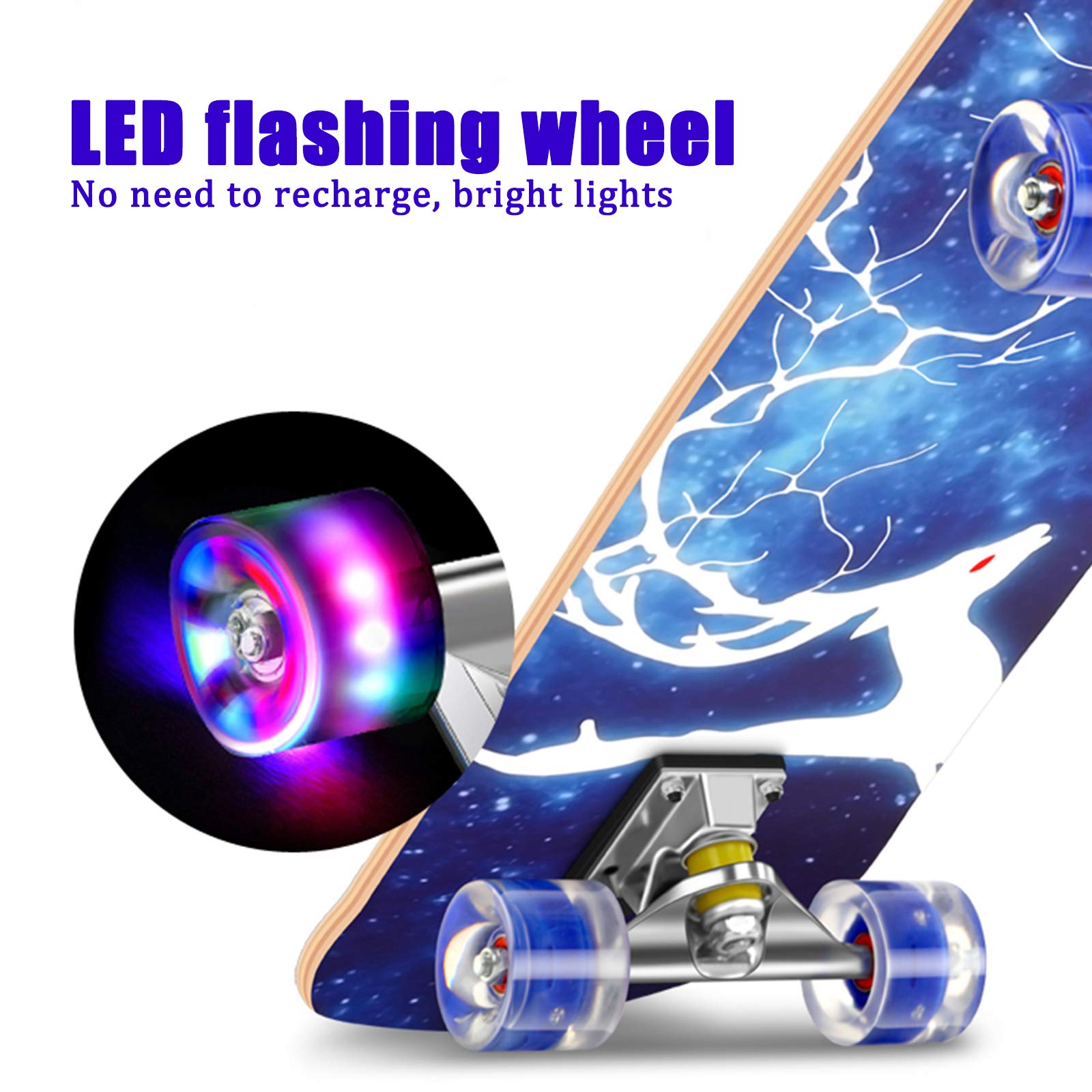 DFWYG Monopatín de 9 Capas de Arce Moderno, de 31 Pulgadas, para Niños, Principiantes, Adolescentes, Adultos, Skateboard Completo con Ruedas de Luz LED Intermitentes y Mochila Portátil