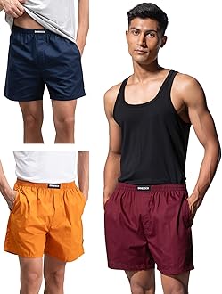 DAMENSCH Men Solid Pure Cotton Breeze Ultralight Inner Boxers (Pack of Assorted Colours I Color & Print May Vary)