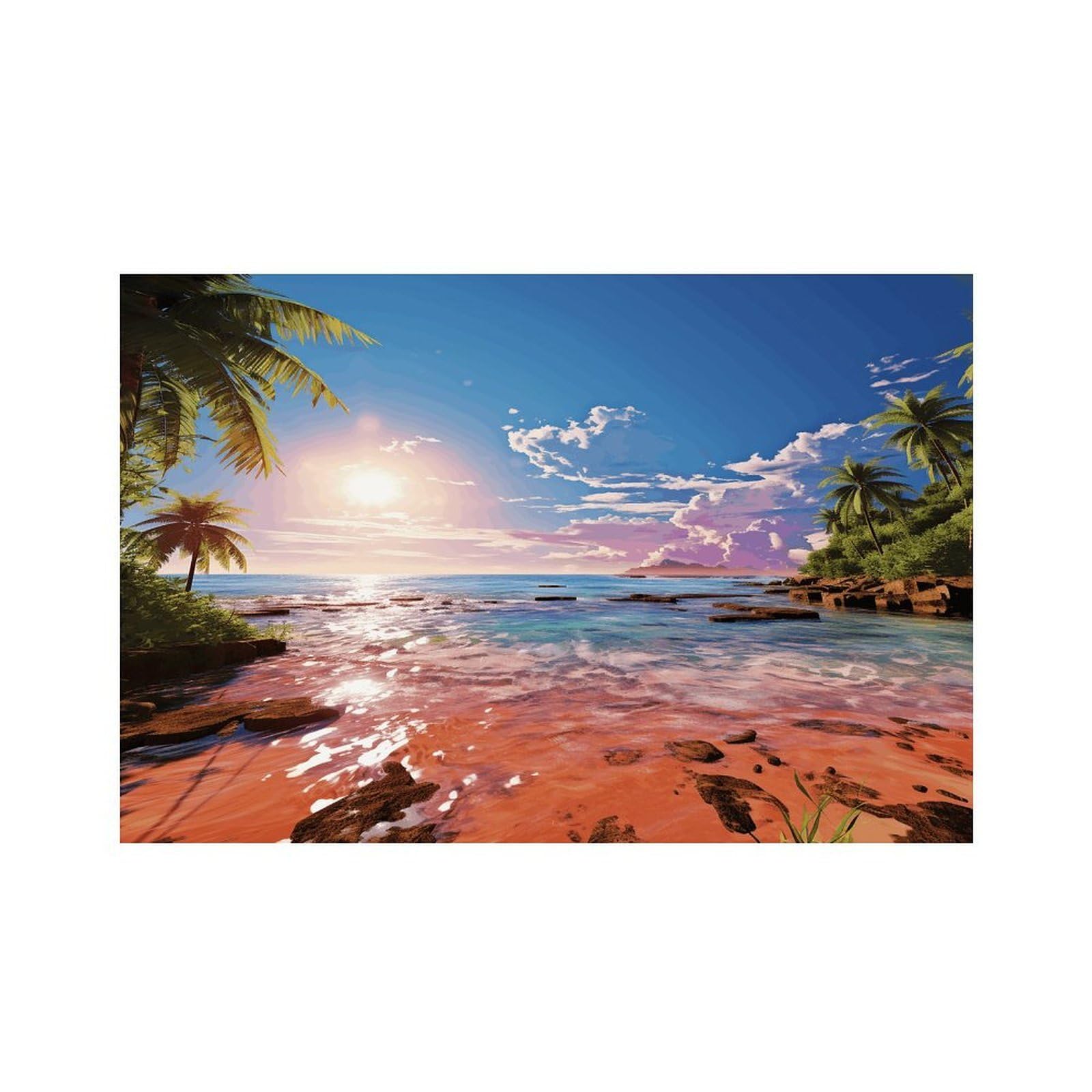 Summer Beach with Palm Trees Placemats Non-Slip Heat Resistant Table Mats Flax Washable Cloth Place Mats Easy to Clean Premium Placemat for Kitchen Dining Table Decor Party Outdoor