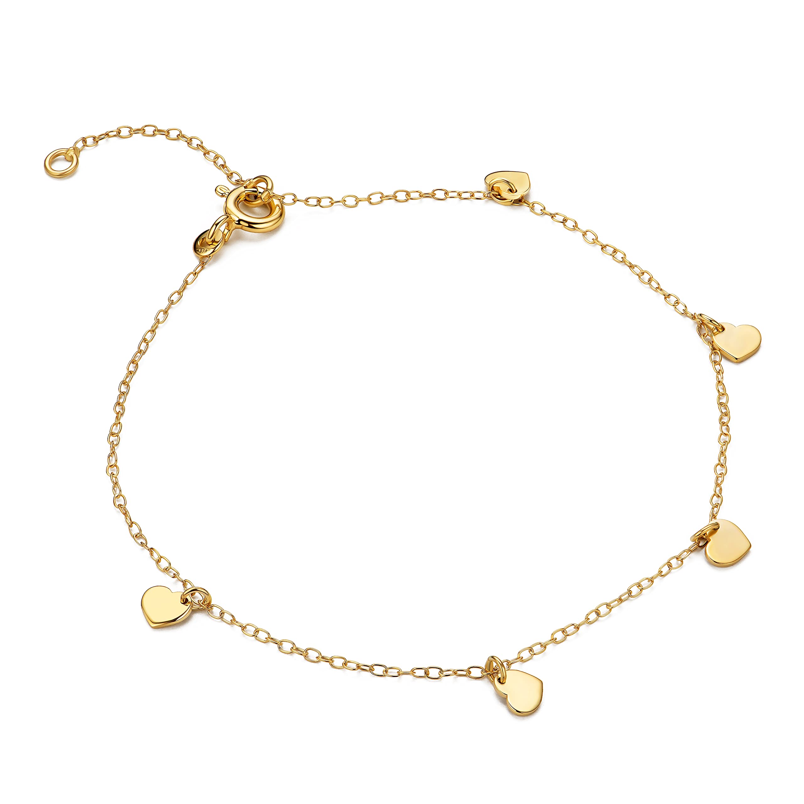 MIORE Bracciale Donna Argento Sterling 925 Placcato Oro 18K O Braccialetto Oro 9K 375 con Cuori Dorati, Catena da 18-19cm, Gioielli Donna Ipoallergenici Made in Italy, con Elegante Portagioie