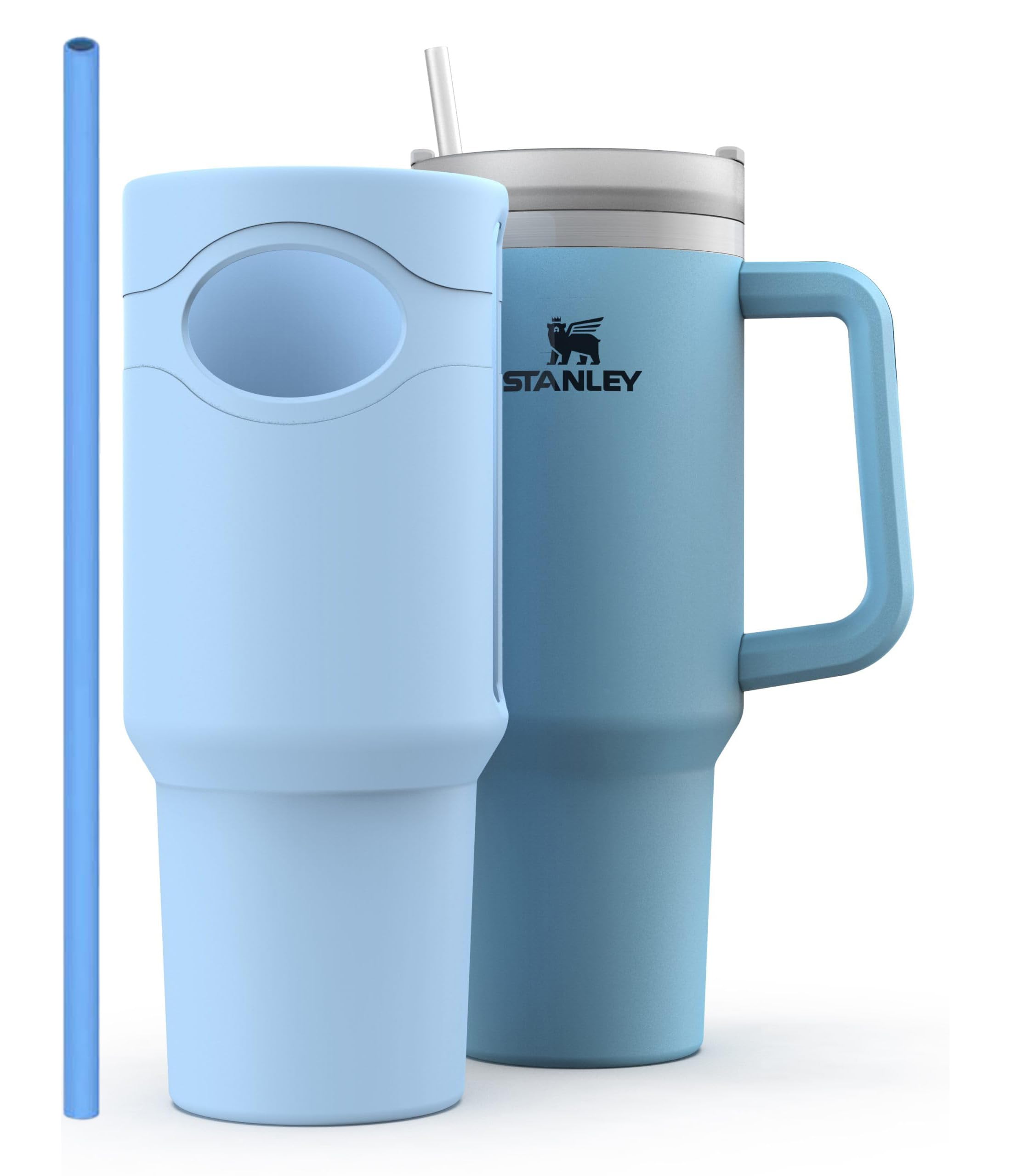 Silicone Boot for Stanley Cup 40 oz Accessories Sleeve Boots Bottom Protector & Replacement 12” Straw Set Compatible for Stanley Tumbler Quencher with