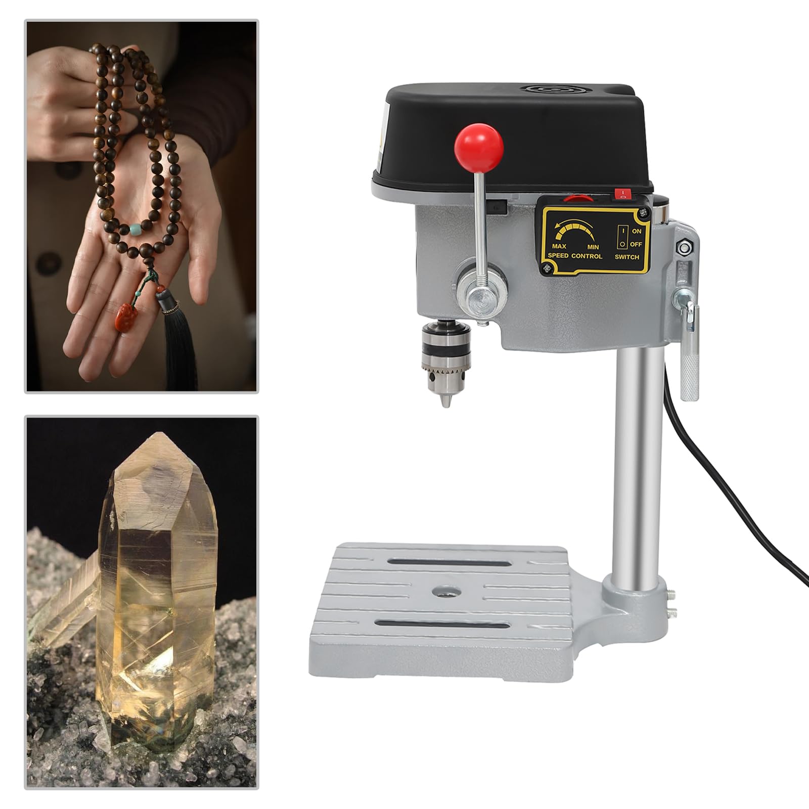 Mini trapano a colonna di banco da 340 W, velocità regolabile (8000-16000 giri/min), base in ghisa,design ergonomico, ideale per legno, plastica, alluminio e progetti fai da te