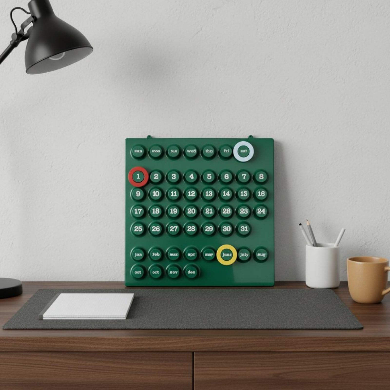 Vintage Tischkalender Retro Endlos Kalender Schreibtischkalender Organisationswerk Tisch-dekoration Funktion mit Einzigartigem 3D Design für Büro Wohnzimmer Studienzimmer Geschenk, Green