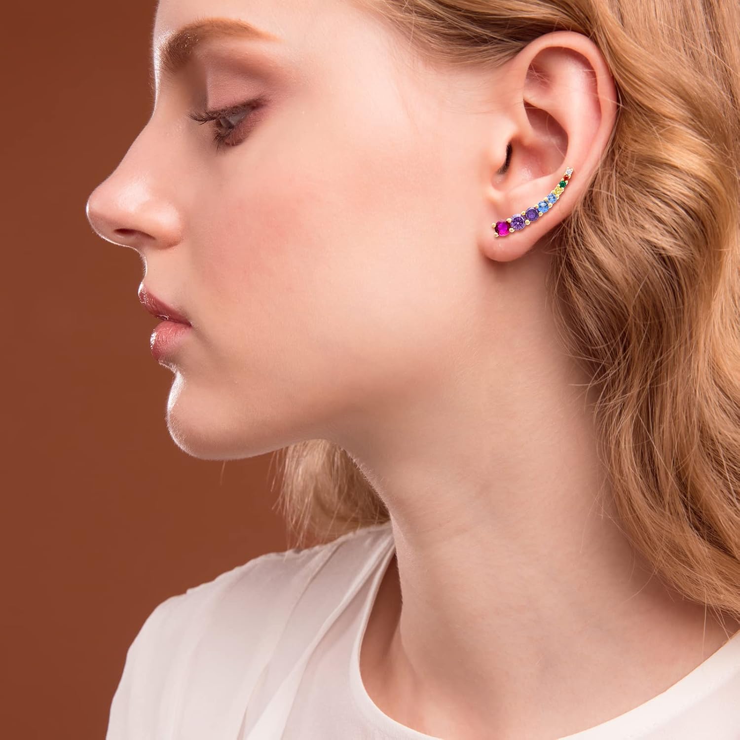 Miniatura 2 de Crawler Earring for Women, Climber Earrings 9 Crystals Ear Cuffs Hypoallergenic Earrings Hoop Cartilage 14K Gold Plated Stud Earrings with CZ