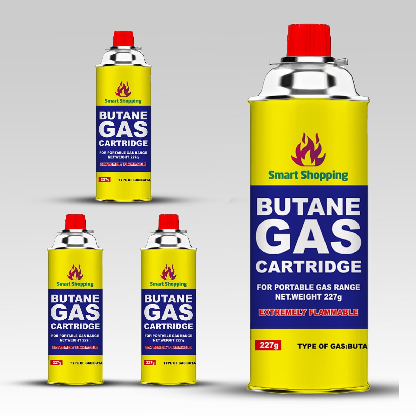 Smart Shopping Yellow Multipurpose Portable Camping Gas Canister – Refill Bottles Butane Gas Canisters For Camping Stove, Bbq, Blowtorch, Heater, Weed Burner & Cooker Pack Of 4